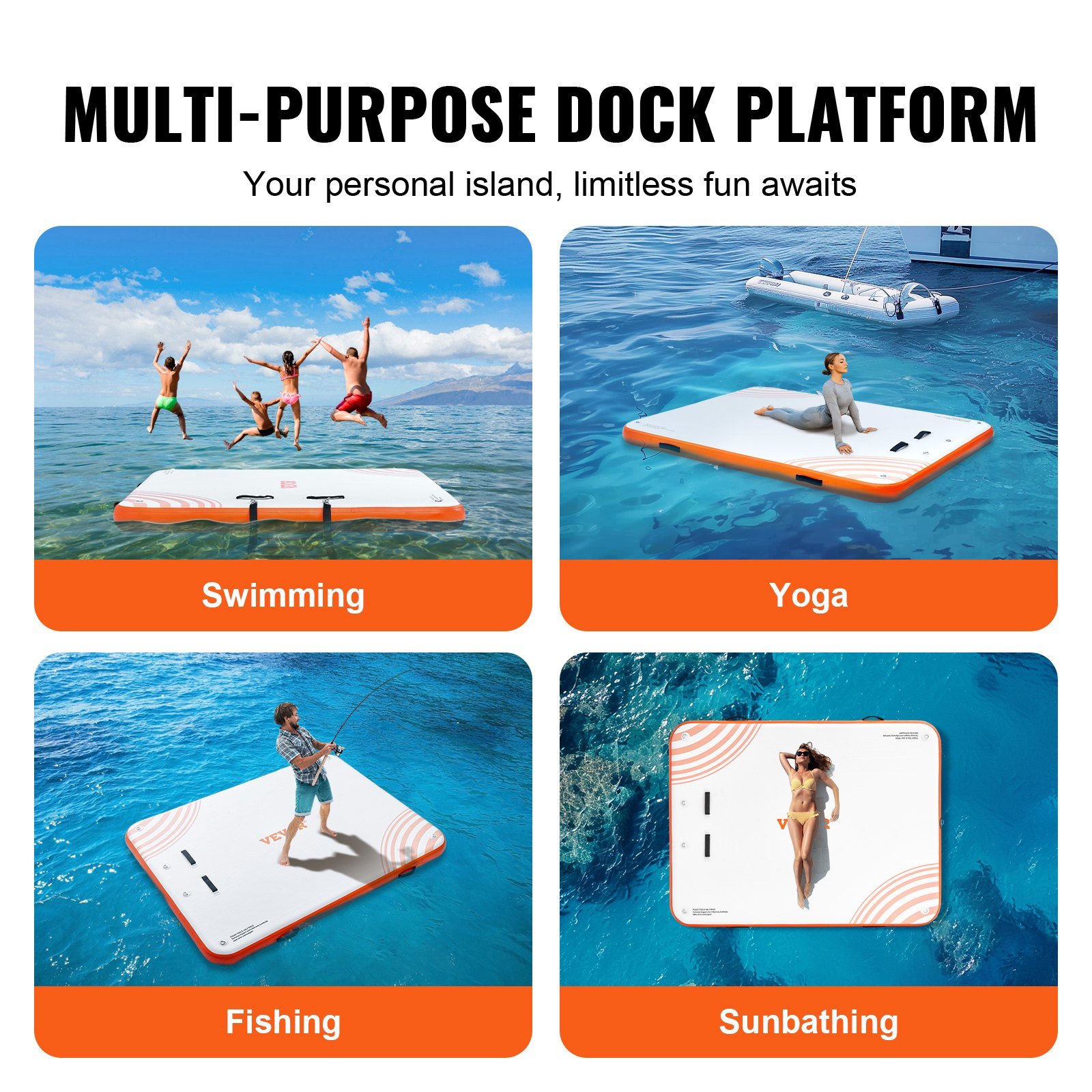 8x6ft Inflatable Floating Dock Platform w/ Ladder Non-Slip Dock Mat