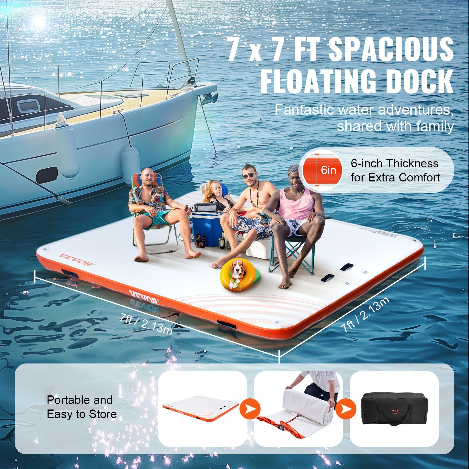 7 x 7FT Inflatable Floating Dock, Floating Platform Island Raft for Pool Beach