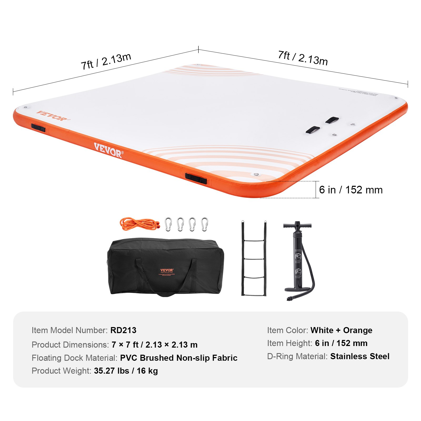 7 x 7FT Inflatable Floating Dock, Floating Platform Island Raft for Pool Beach
