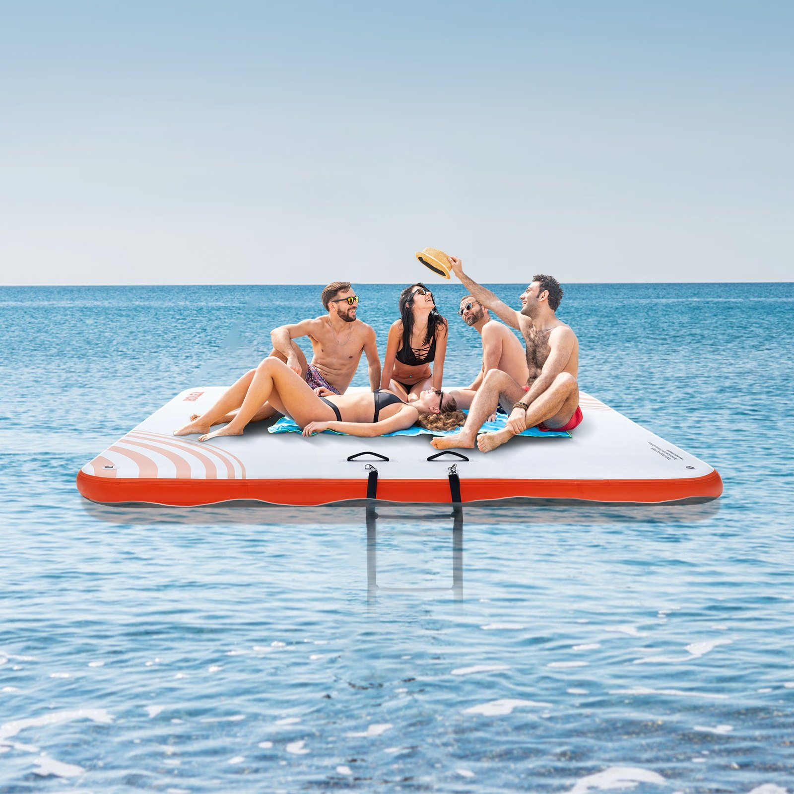 7 x 7FT Inflatable Floating Dock, Floating Platform Island Raft for Pool Beach