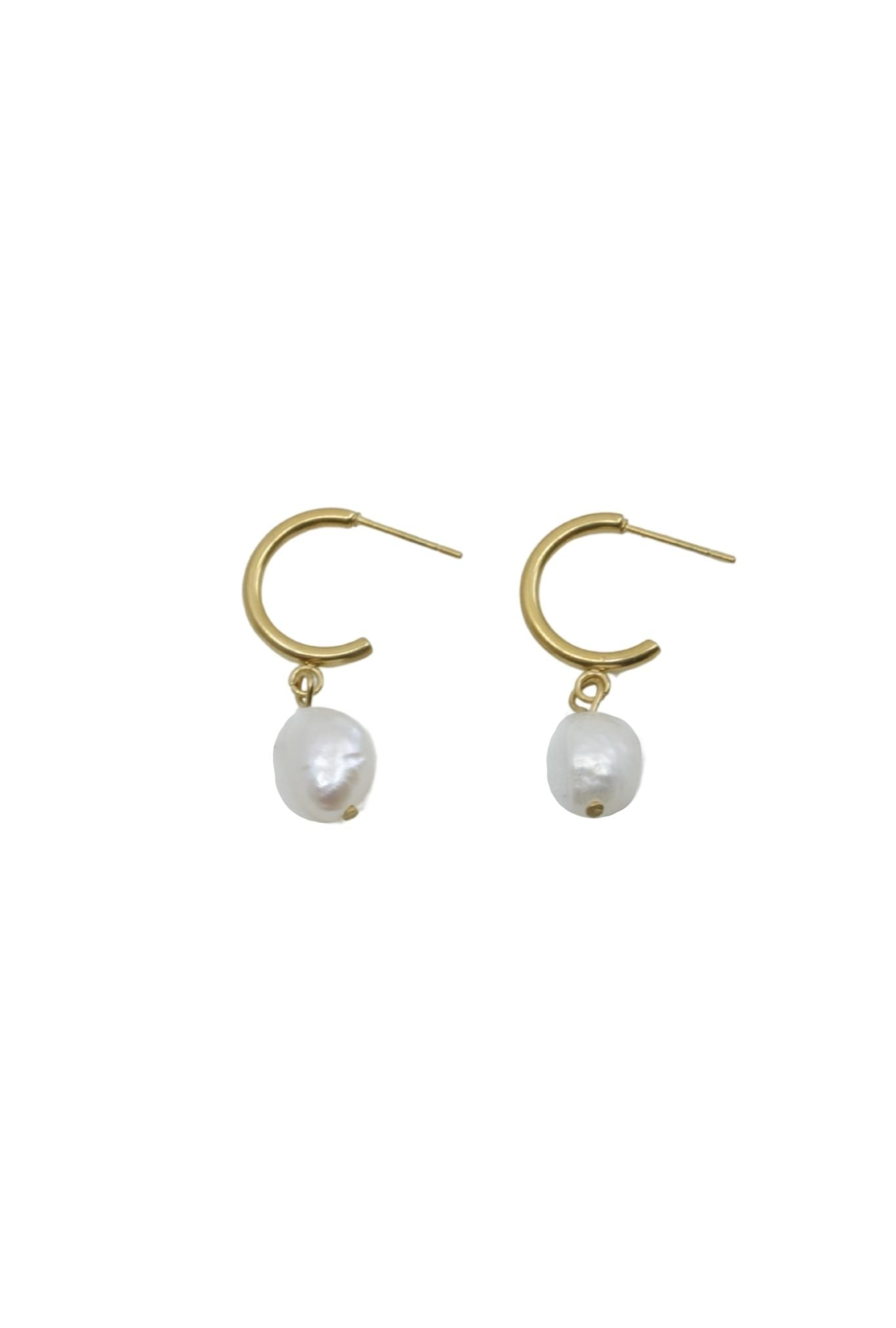Baroque Pearl Drop Hoop Earrings  -image