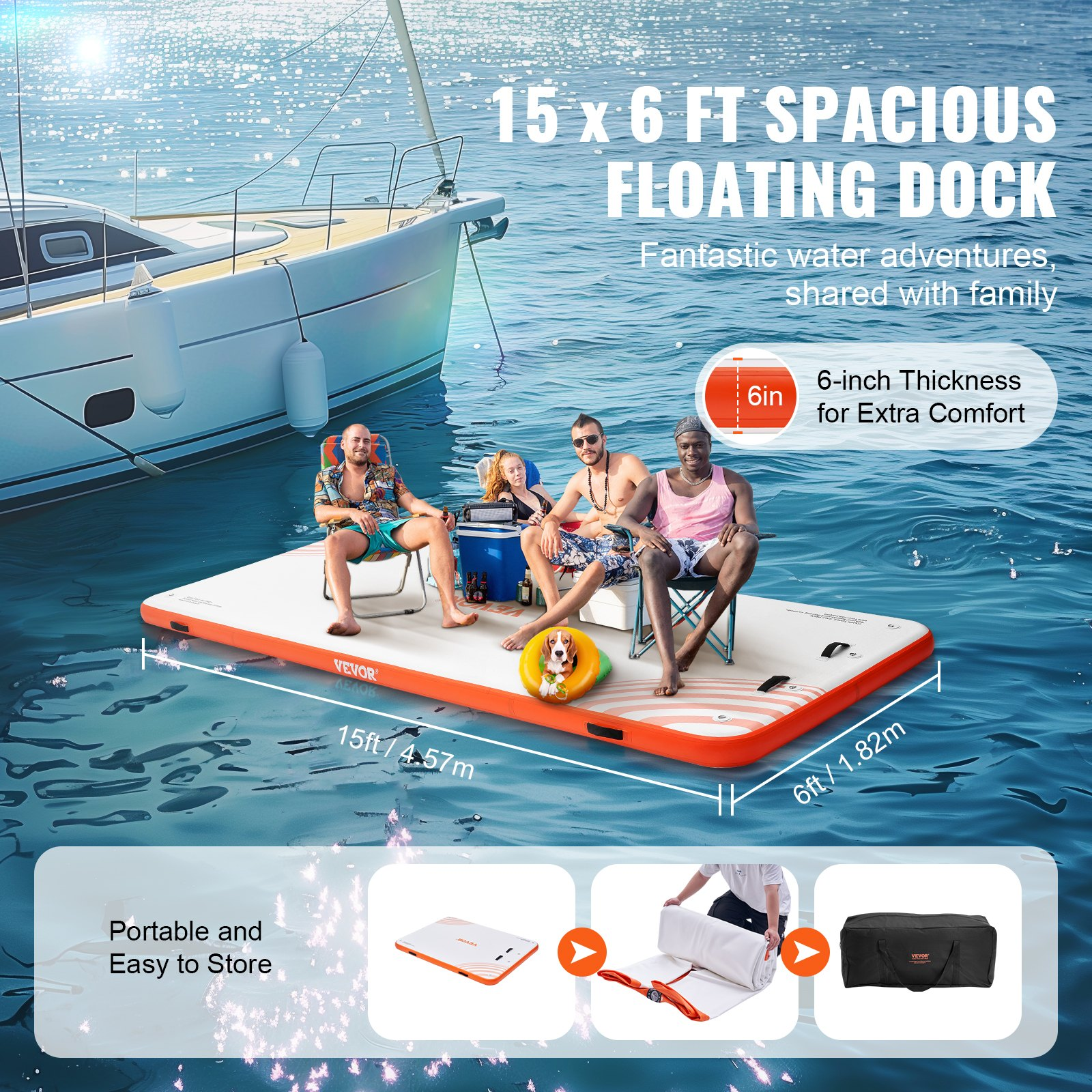 Inflatable Floating Dock, Floating Platform Island Raft for Ocean Pool Beach