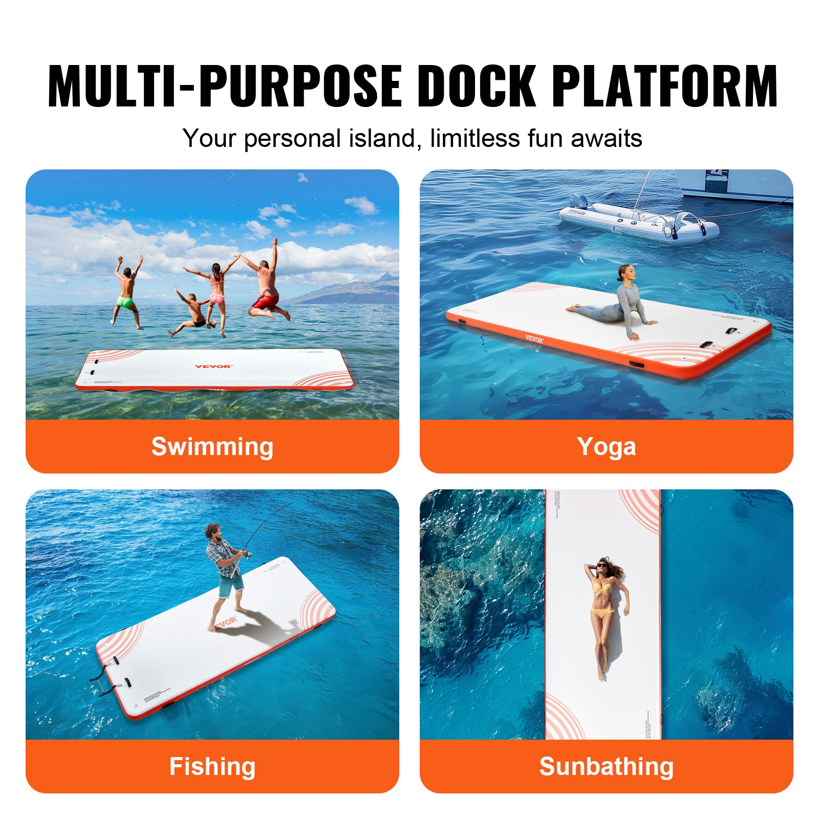 Inflatable Floating Dock, Floating Platform Island Raft for Ocean Pool Beach