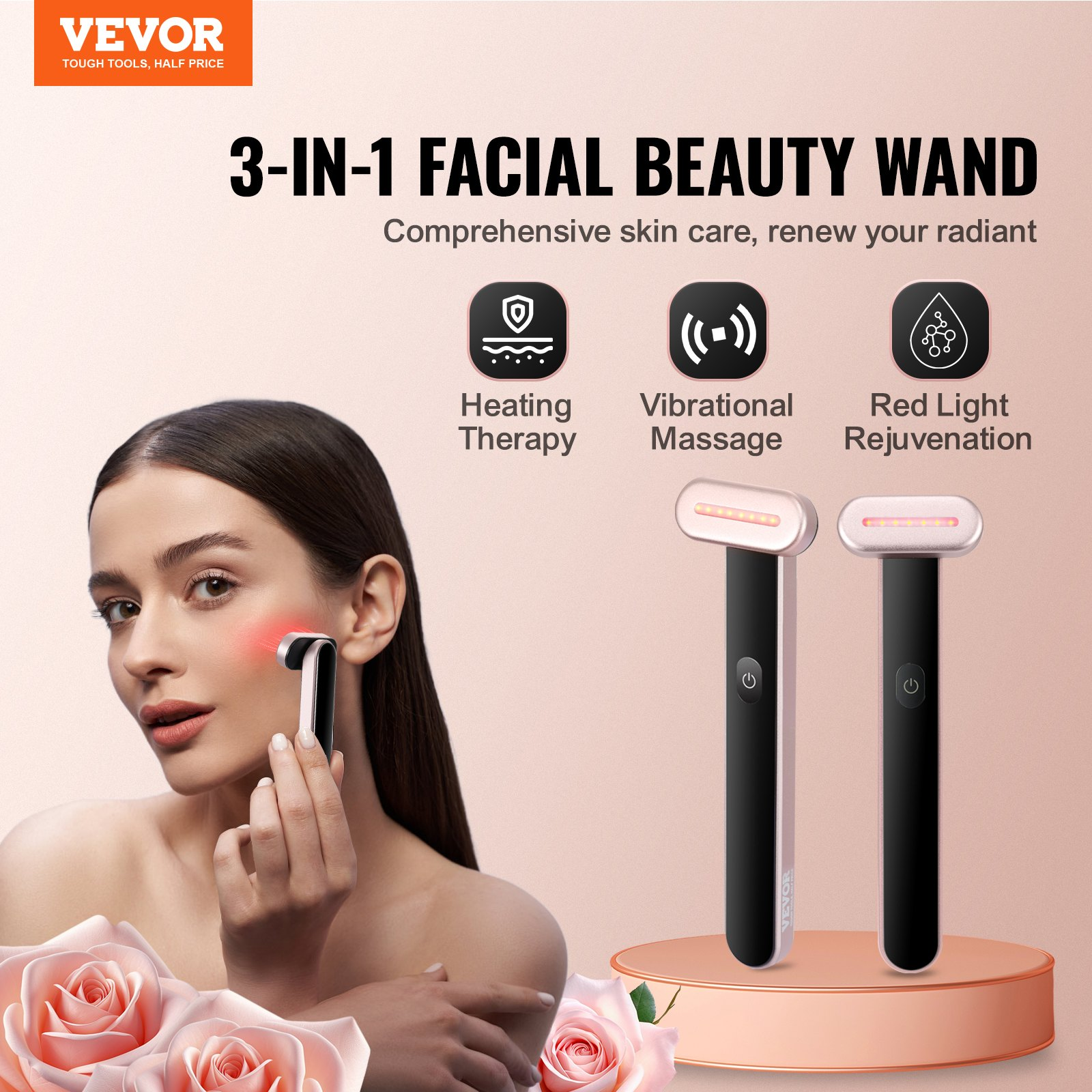 Red Light Therapy Wand for Face and Neck, Portable LED Beauty Wand