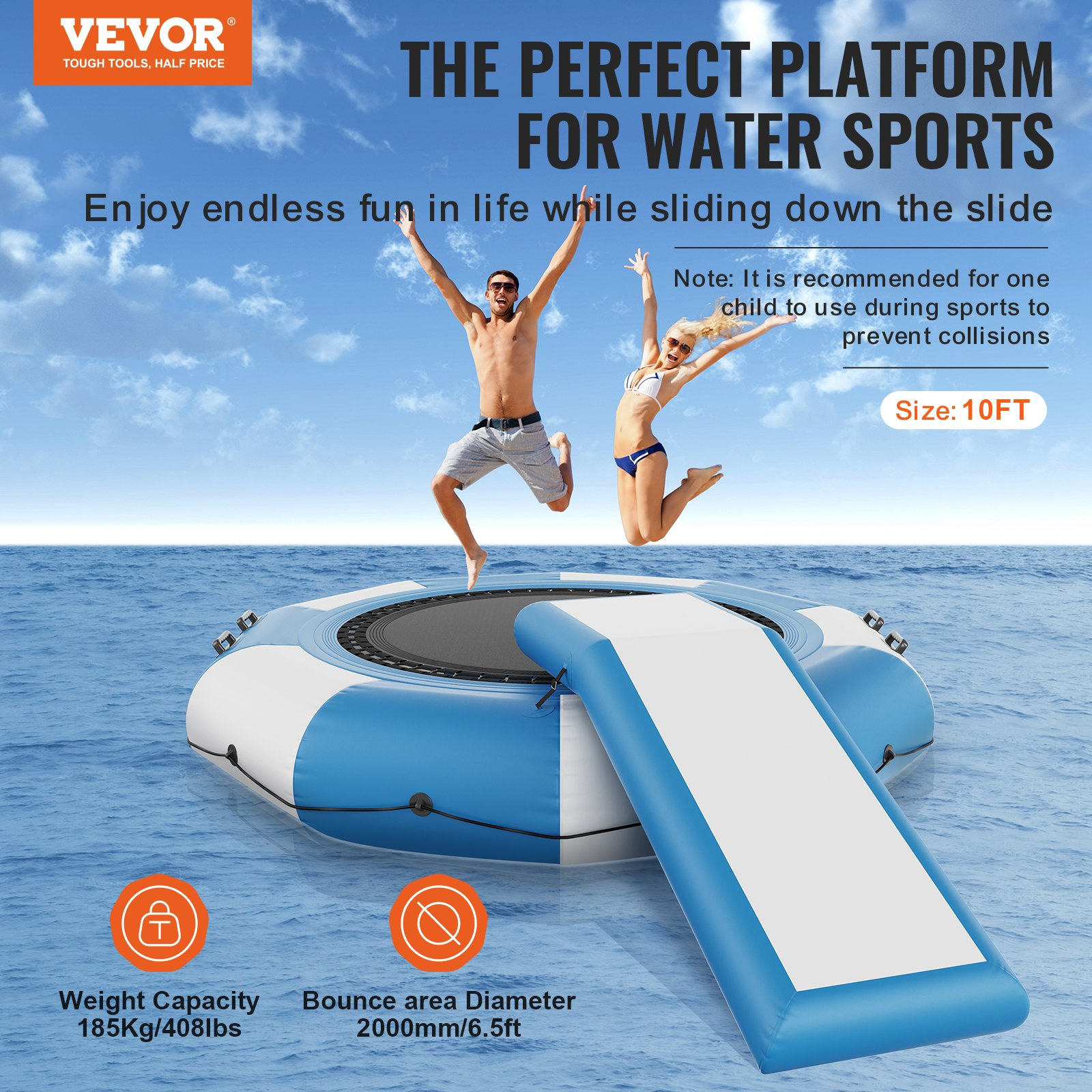 10ft Inflatable Water Bouncer w/ Slide, Ladder, Pump, for Pool/Lake, Kids/Adults