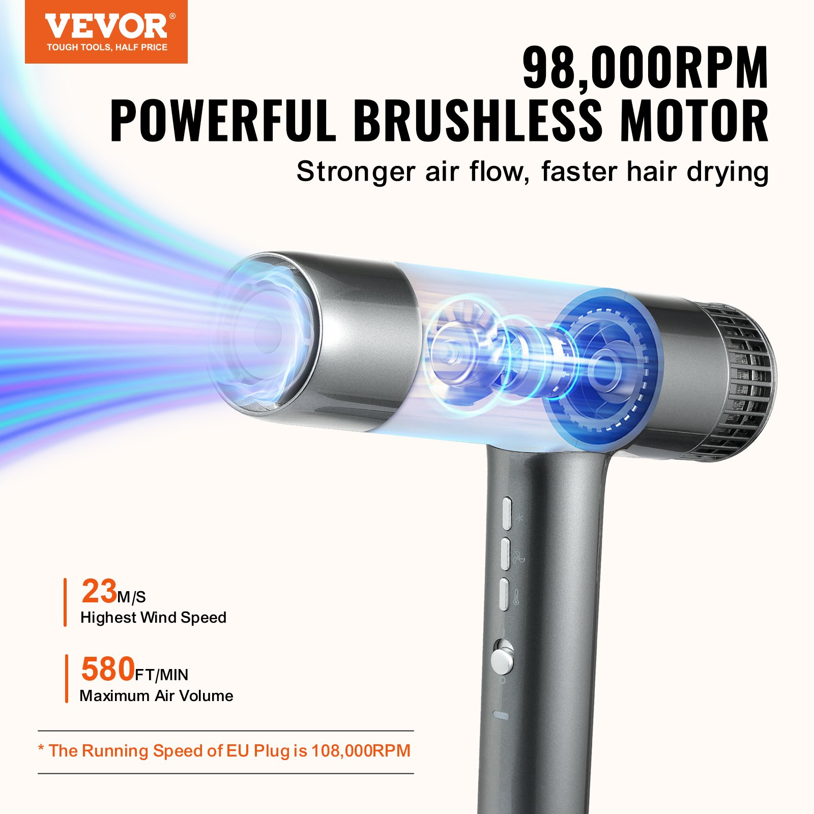 Professional Hair Dryer, 3.0 Million Negative Ions Blow Dryer, 98,000RPM High-S - Bild 1 von 12