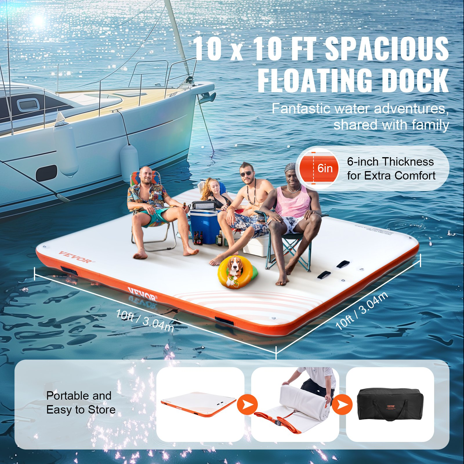 Inflatable Floating Dock, Floating Platform Island Raft for Pool Beach Ocean
