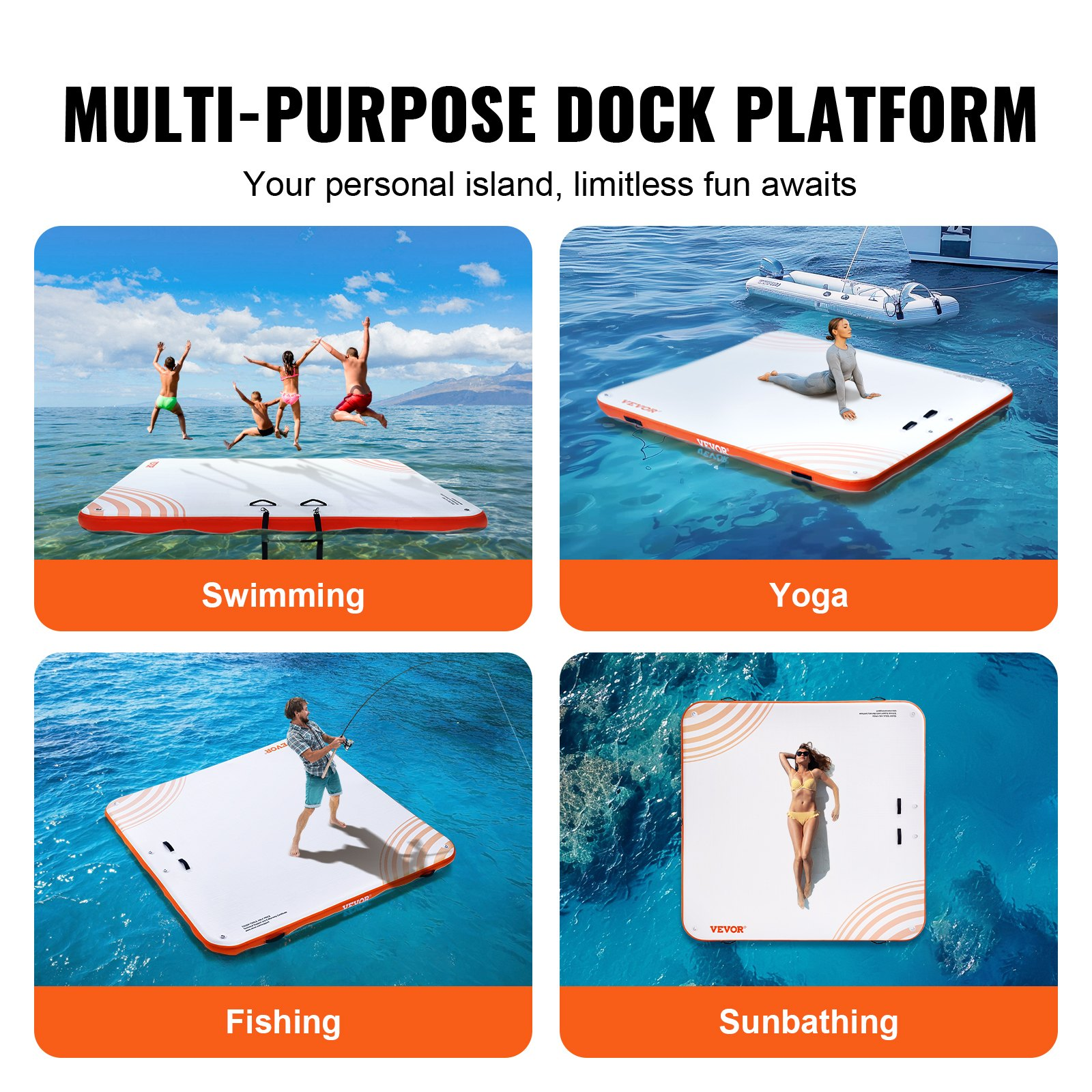 Inflatable Floating Dock, Floating Platform Island Raft for Pool Beach Ocean