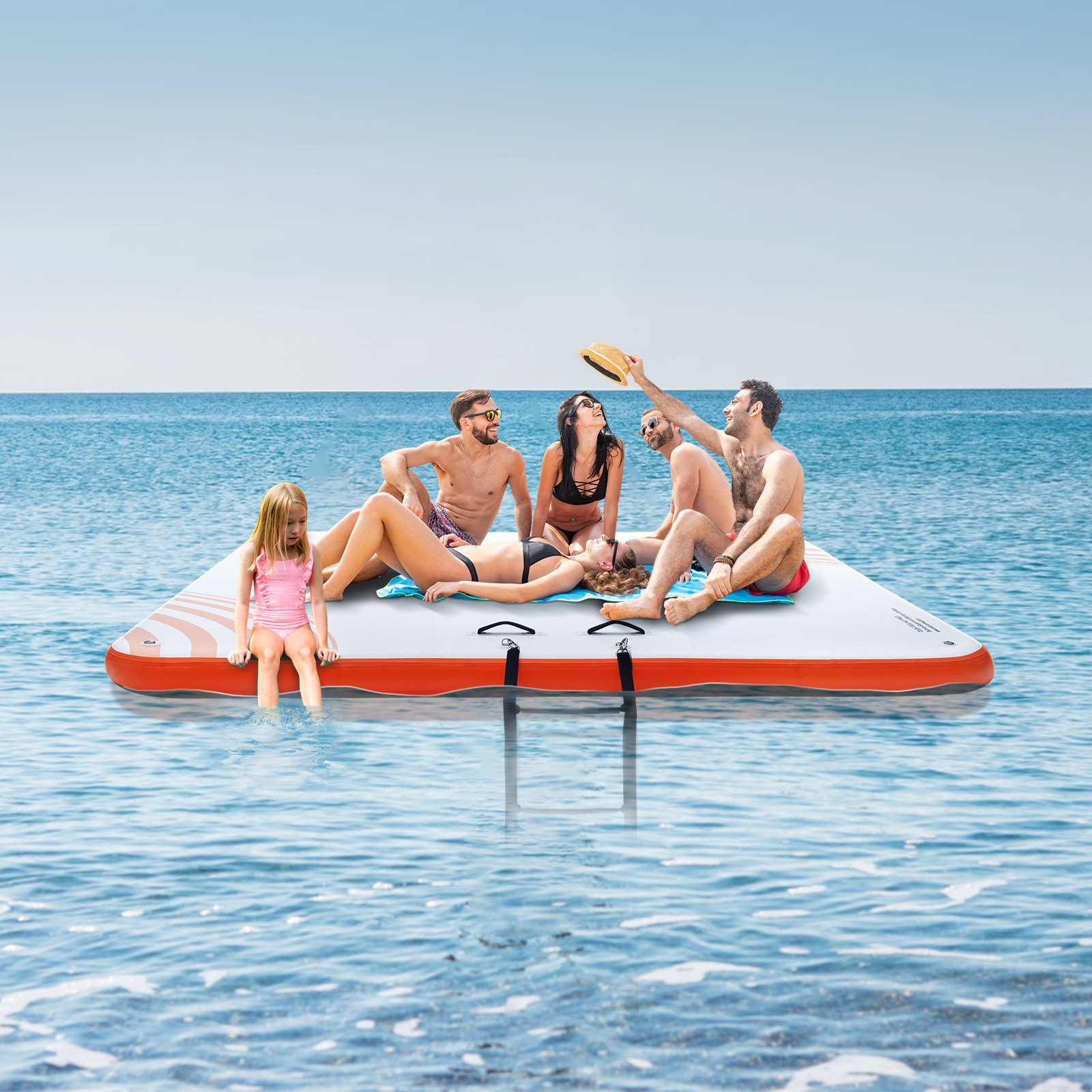 Inflatable Floating Dock, Floating Platform Island Raft for Pool Beach Ocean
