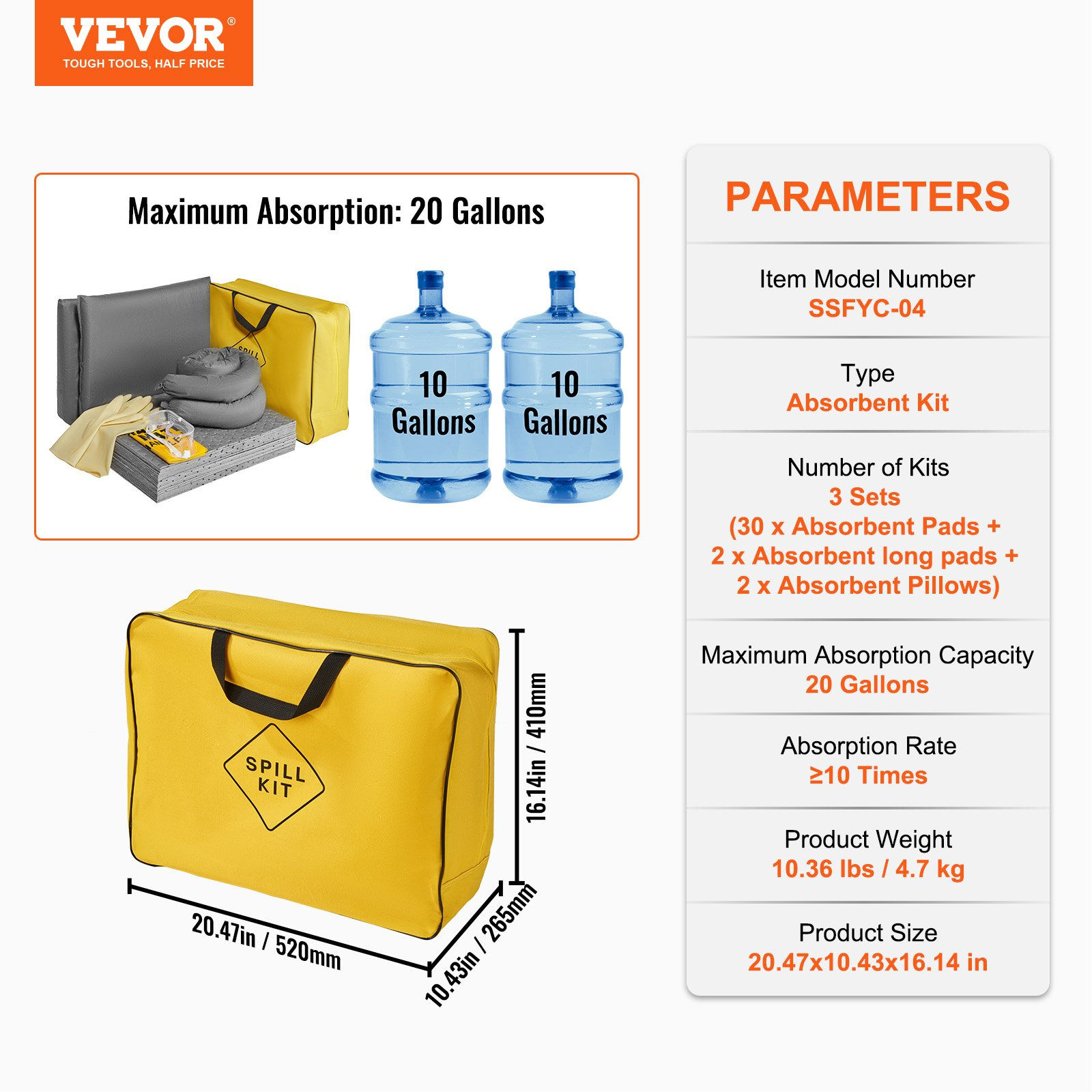 VEVOR Universal Spill Kit, Spill Control Supplies 43 pcs, Includes 30 Universal 