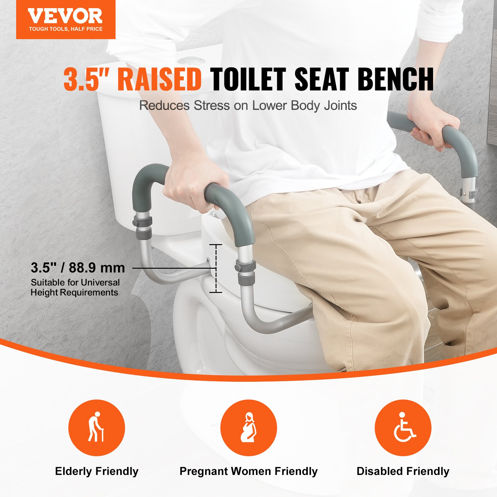 Raised Toilet Seat, 3.5″ Height Raised, 300 lbs Weight Capacity, Medical