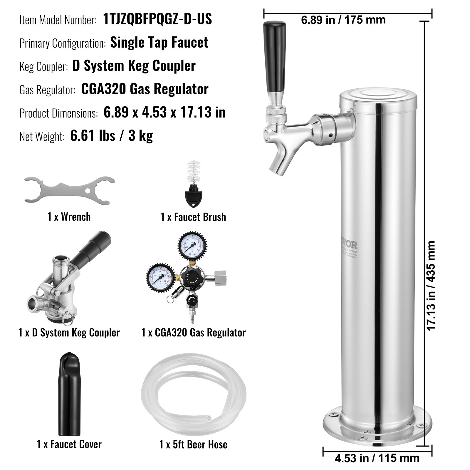 Kegerator Tower Kit, Self-Closing Spring for Party Bar Home