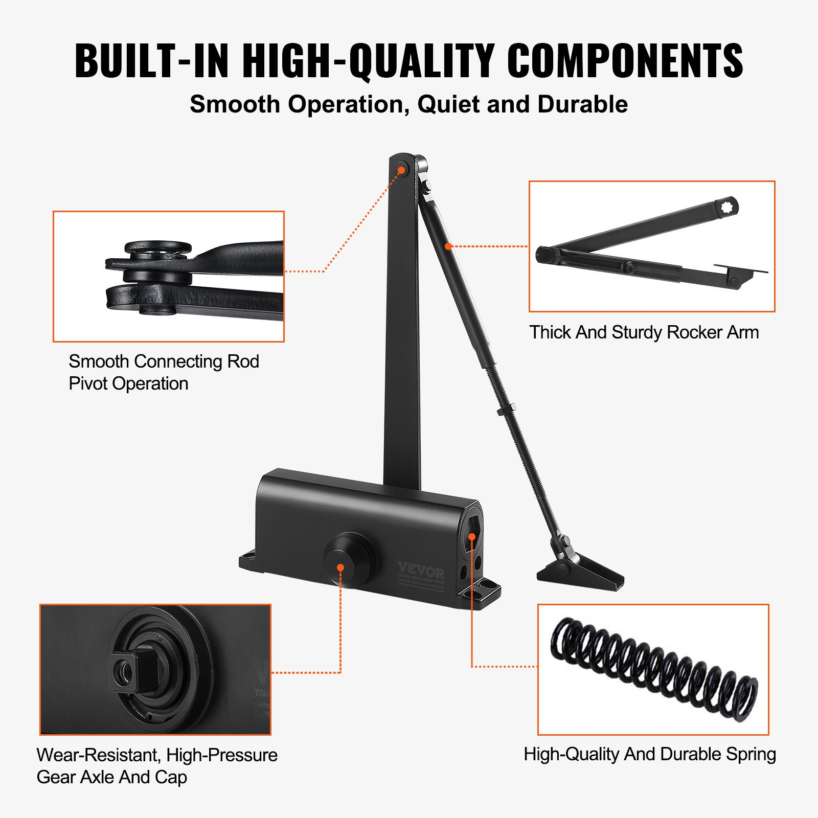 Automatic Door Closer Hydraulic Adjustable for 187 lbs Doors, Heavy Duty, Black - Picture 5 of 10