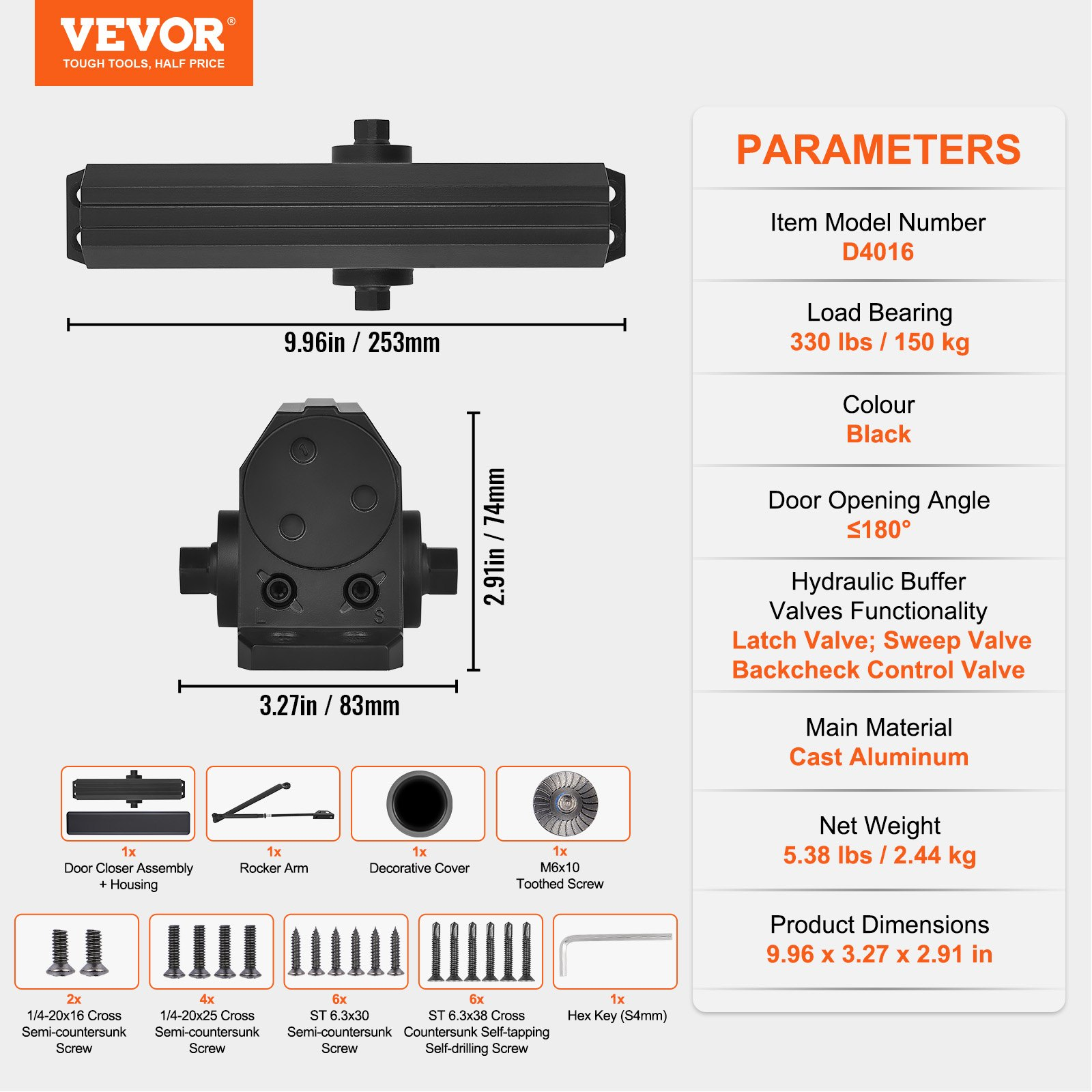 VEVOR Türschließer, schwarz - Bild 6 von 10
