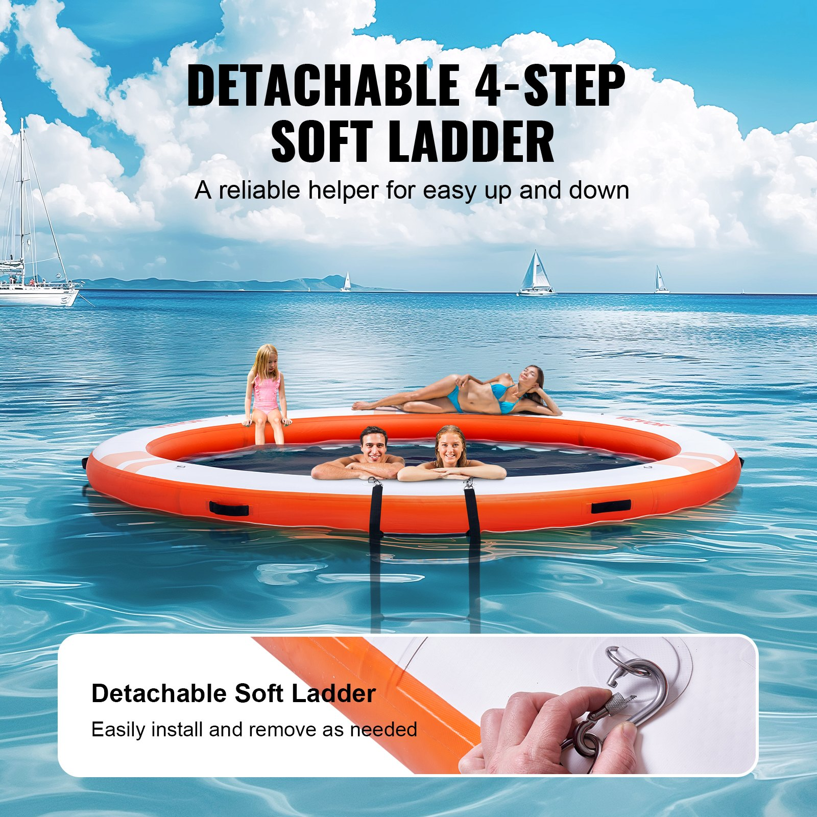 Inflatable Floating Dock, ø8FT Inflatable Dock Platform with ø5FT Trampoline Me