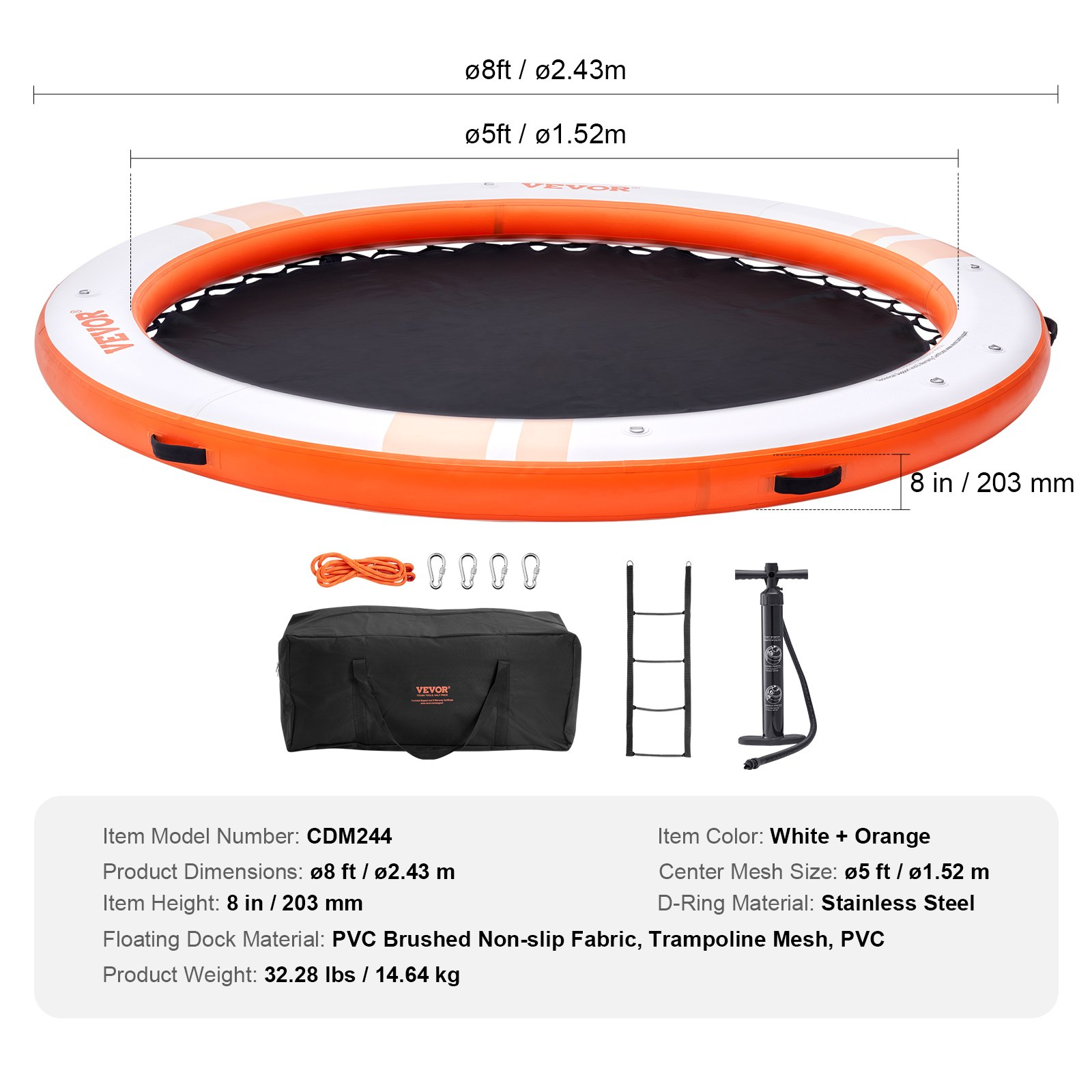 Inflatable Floating Dock, ø8FT Inflatable Dock Platform with ø5FT Trampoline Me