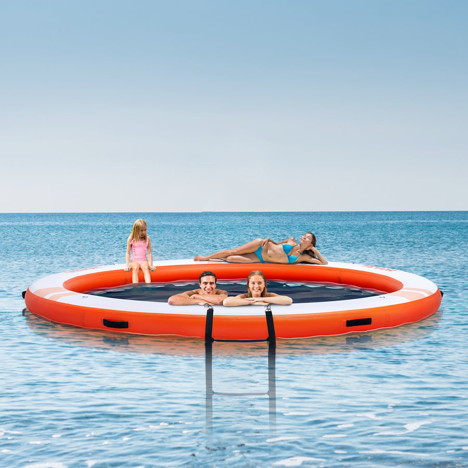 Inflatable Floating Dock, ø8FT Inflatable Dock Platform with ø5FT Trampoline Me