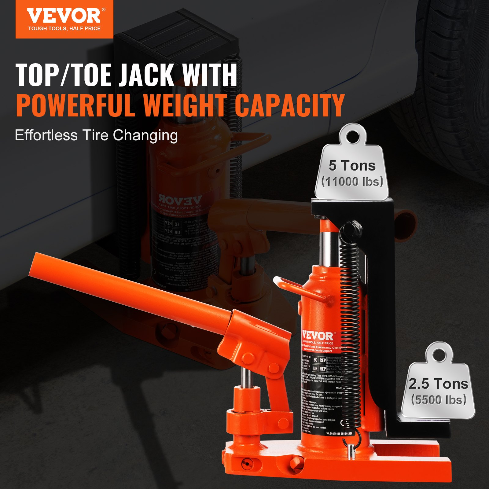 VEVOR Hydraulic Toe Jack, 2.5 Ton On Toe Toe Jack Lift, Industry