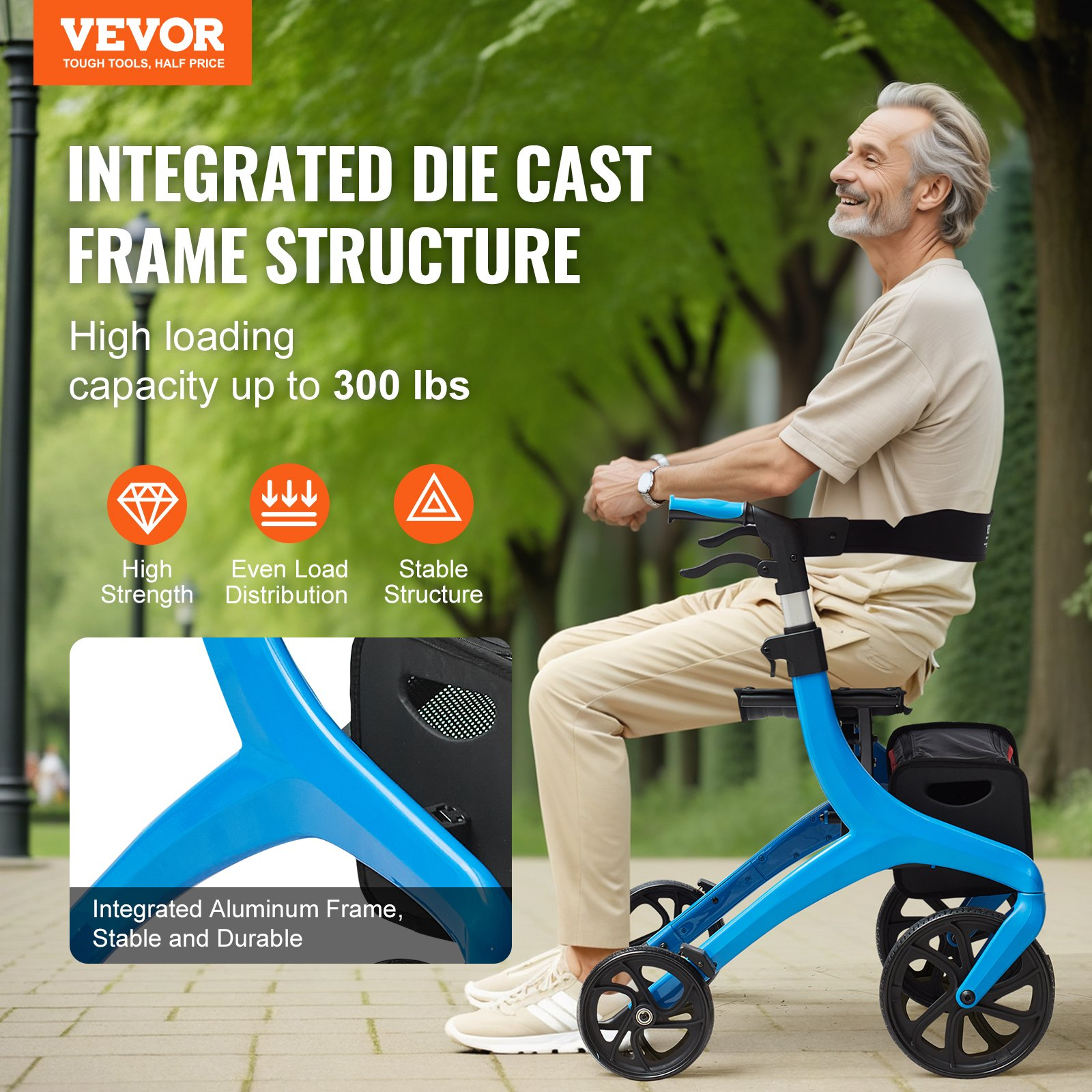 VEVOR Folding Rollator Walker for Seniors and Adults, 300LBS Capacity