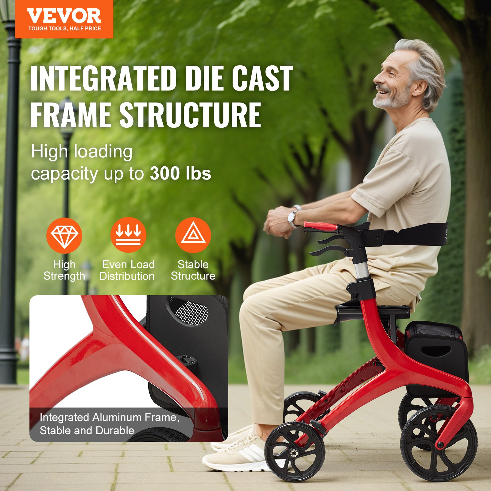 VEVOR Folding Rollator Walker for Seniors and Adults, 300LBS Capacity
