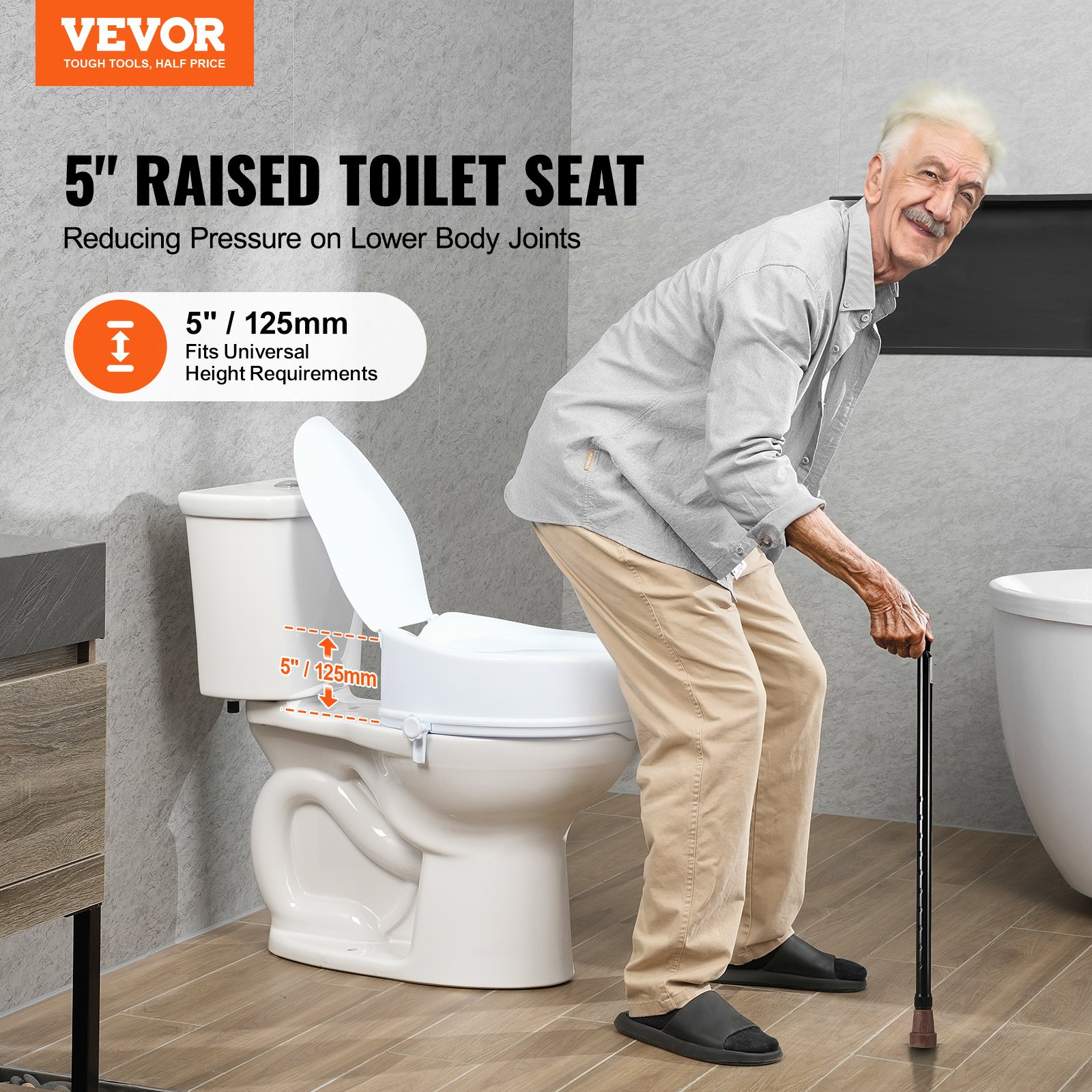 VEVOR Raised Toilet Seat 5″ Raised 300 lbs Universal Toilet Riser for Elderly