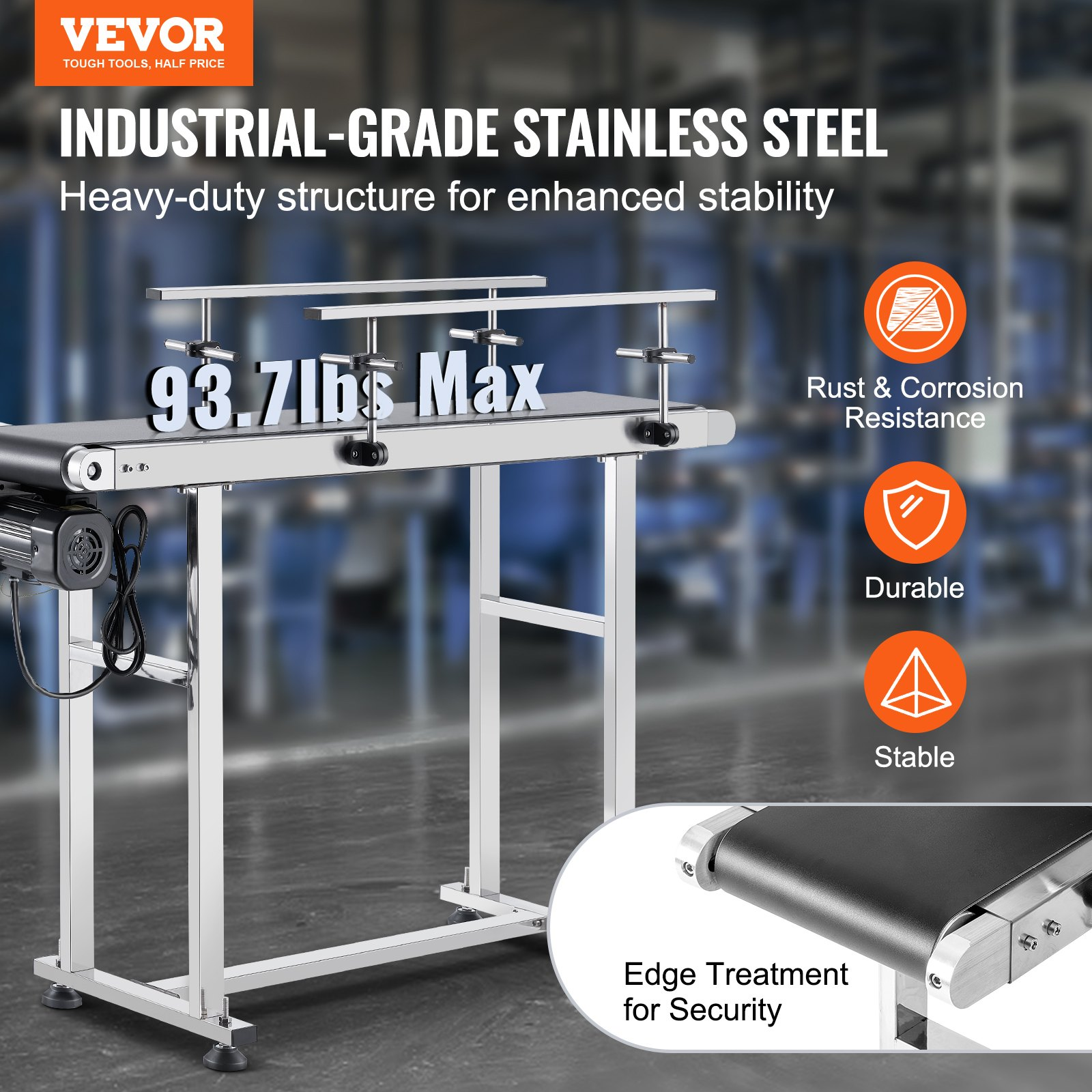 47"x7.8" Heavy Duty Belt Conveyor, Stainless Steel, PVC Belt, Adjustable Speed - Picture 1 of 10