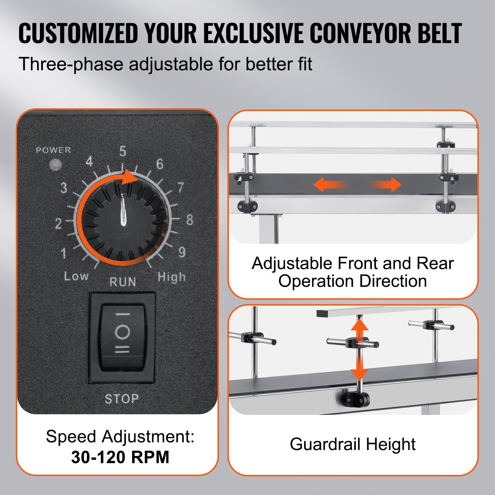 47"x7.8" Heavy Duty Belt Conveyor, Stainless Steel, PVC Belt, Adjustable Speed - Picture 3 of 10
