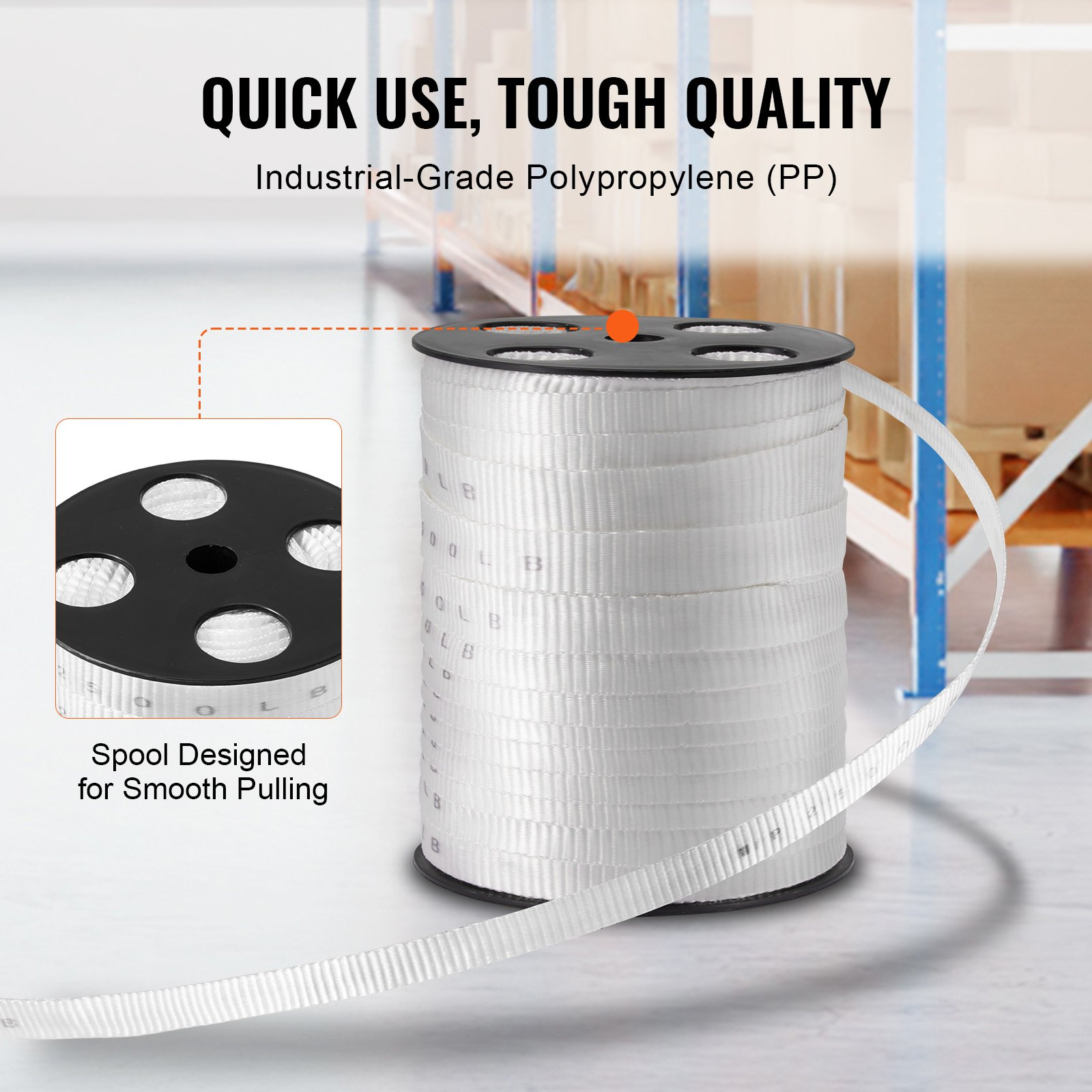 Polyester Pull Tape, 3/4" x 265' Mule Tape Flat Rope, White