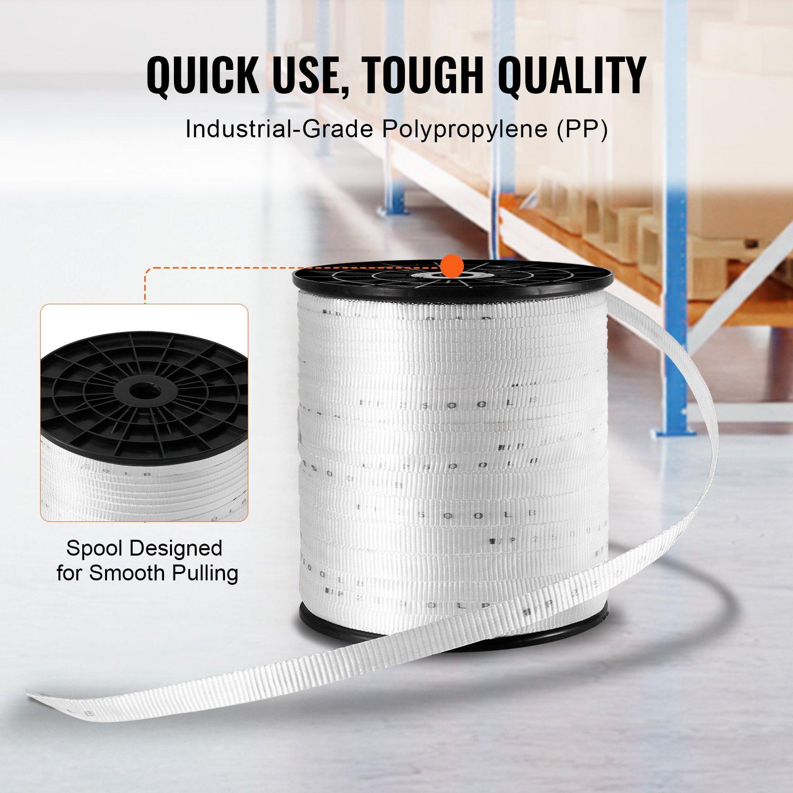 Polyester Pull Tape, 3/4" x 1053' Mule Tape Flat Rope, White