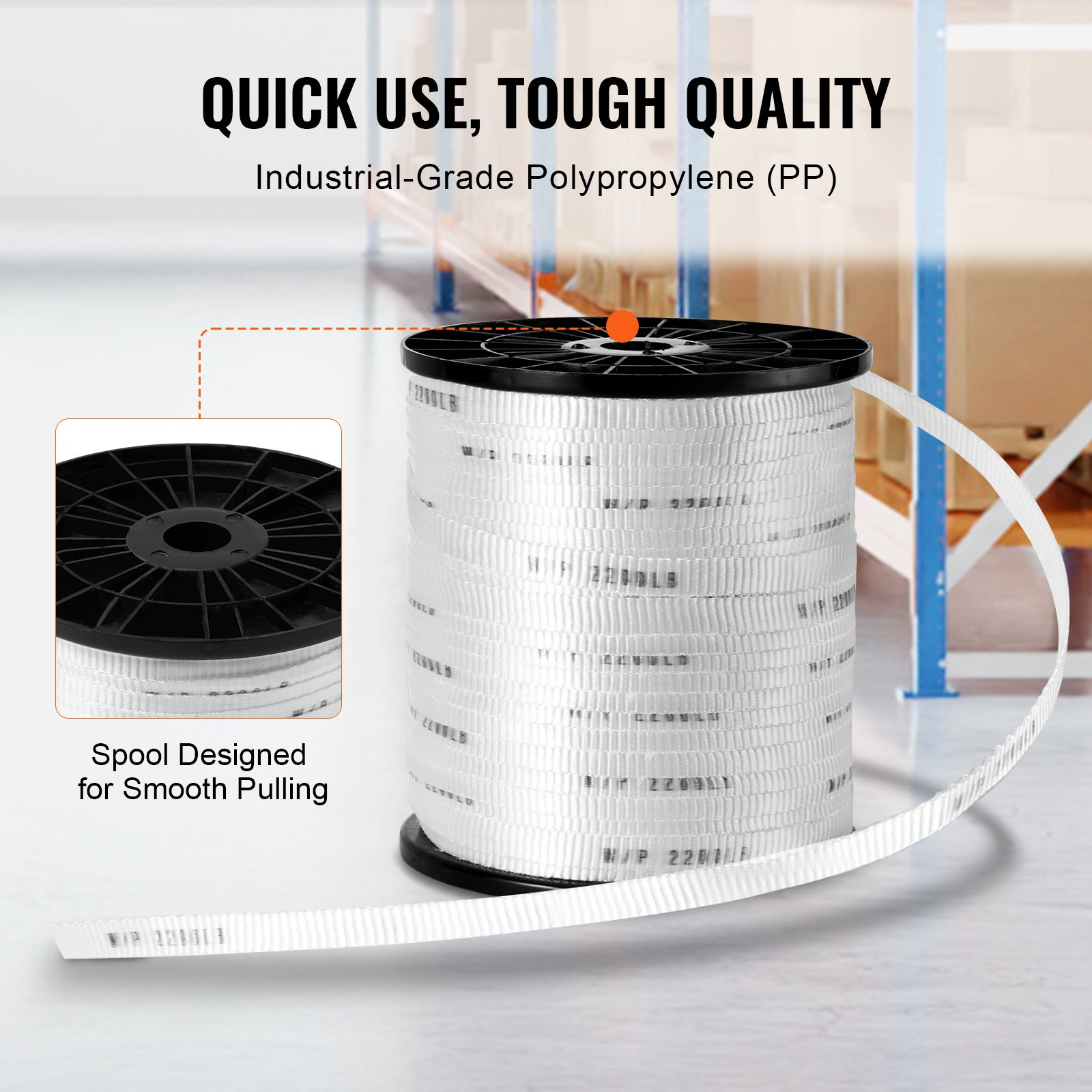 Polyester Pull Tape, 5/8" x 630' Mule Tape Flat Rope, Whit