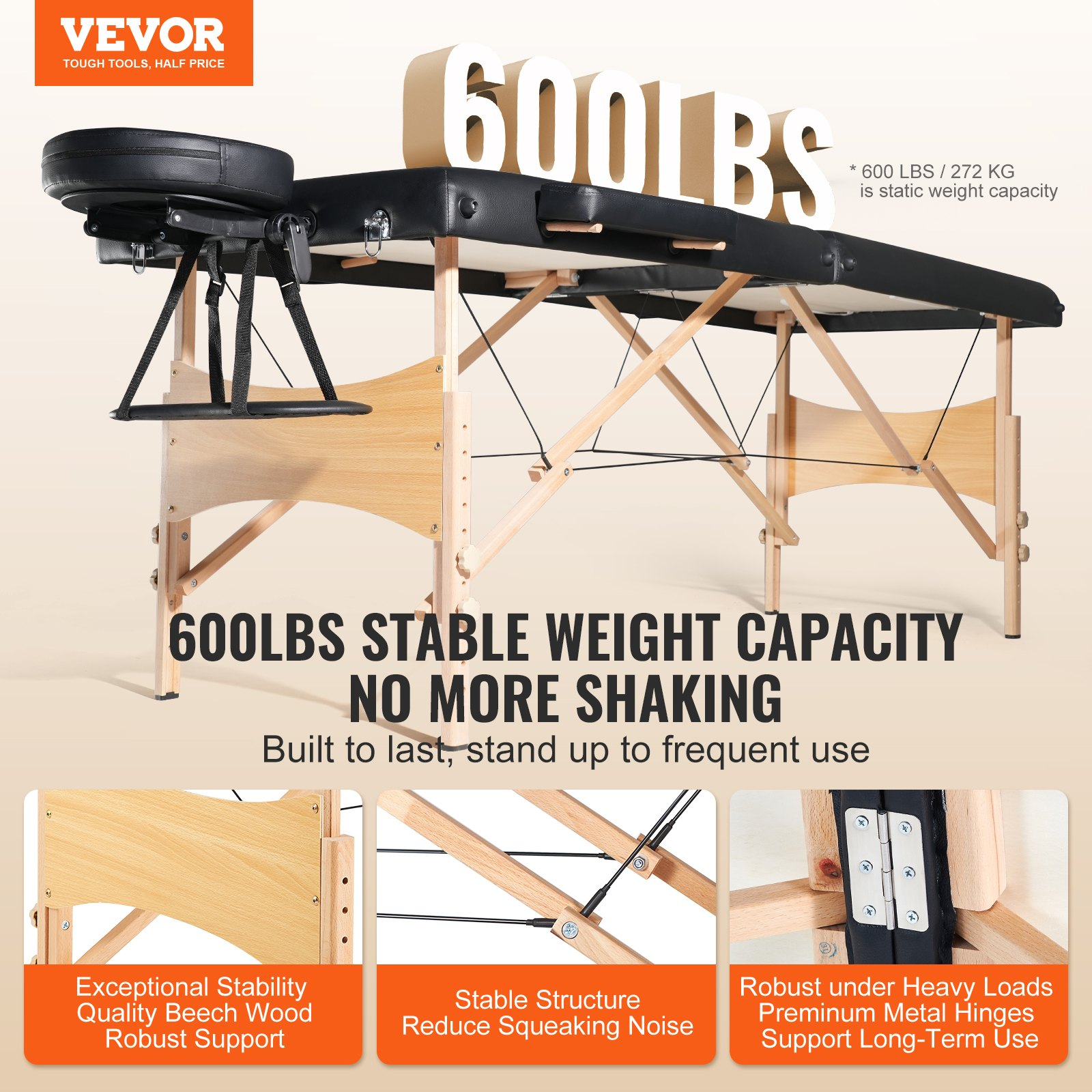 VEVOR Portable Massage Table 28″ W, 2 Folding Lightweight Massage Table, 600LBS