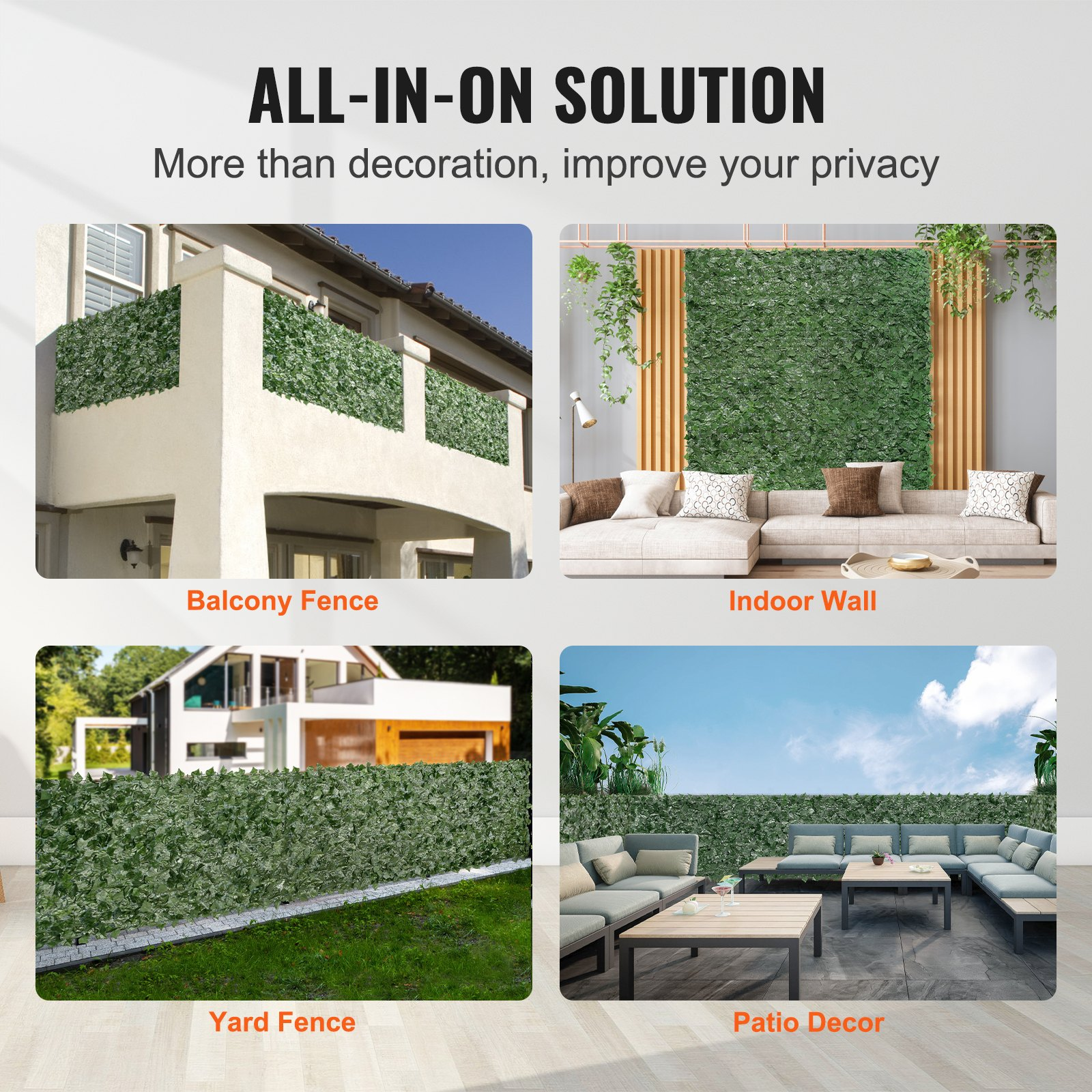 59x98 Ivy Privacy Fence, Artificial Green Wall Screen w/ Mesh Backing Faux Hedge