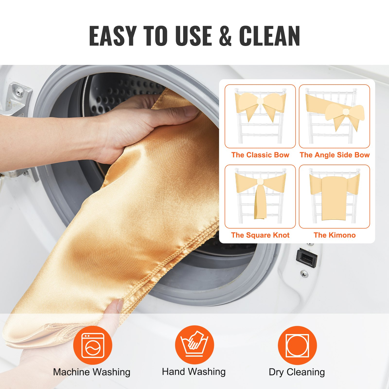 Stretch Spandex Chair Sashes Bows, Celebration Chair Decoration (50 PCS Gold) - Bild 4 von 10