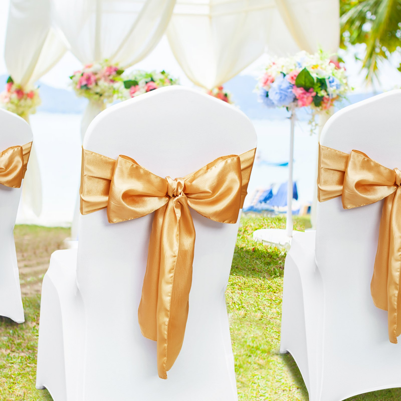 Stretch Spandex Chair Sashes Bows, Celebration Chair Decoration (50 PCS Gold) - Bild 7 von 10