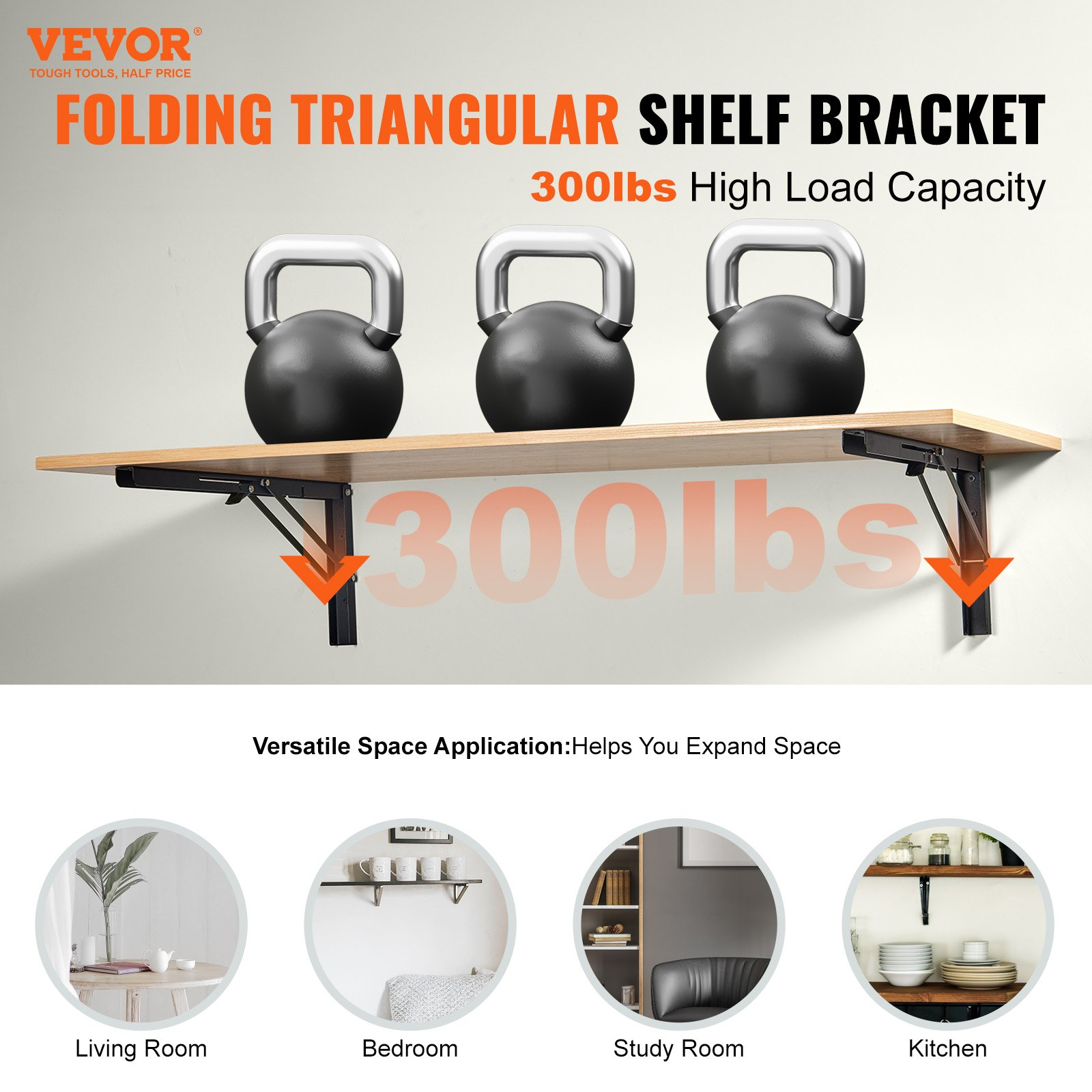 VEVOR Shelf Bracket Foldable, 24” L 2 Pcs , Heavy Duty Floating Shelf Brackets, 