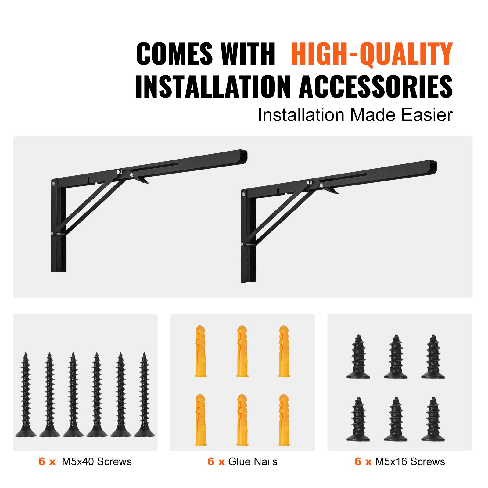 VEVOR Shelf Bracket Foldable, 24” L 2 Pcs , Heavy Duty Floating Shelf Brackets, 