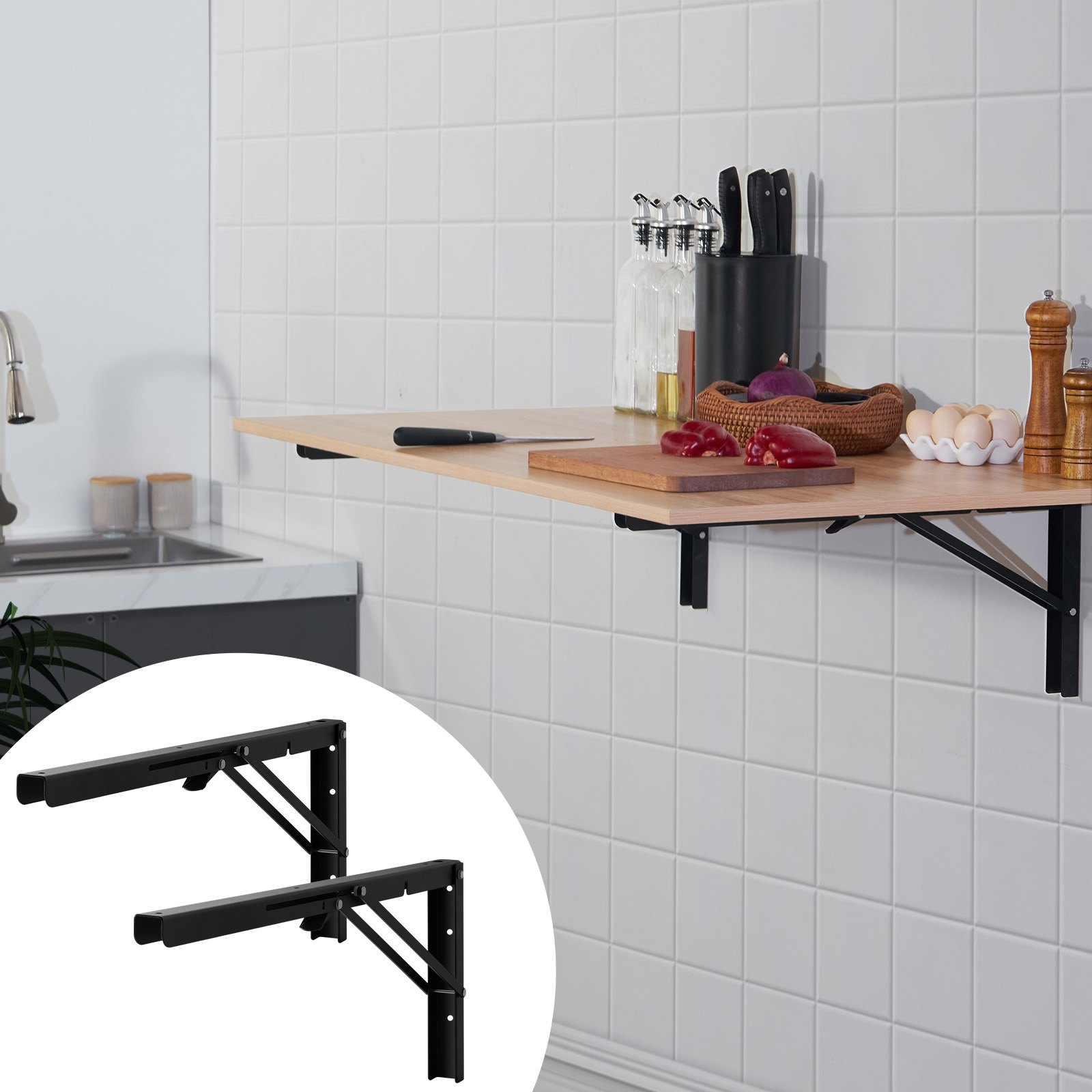 VEVOR Shelf Bracket Foldable, 24” L 2 Pcs , Heavy Duty Floating Shelf Brackets, 