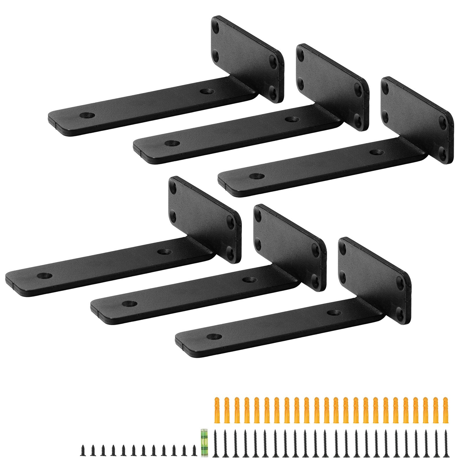 6"x4"x1.6" Shelf Brackets, 6 Pcs Heavy Duty Matte Black L Brackets, 160 lbs Load - Picture 8 of 10