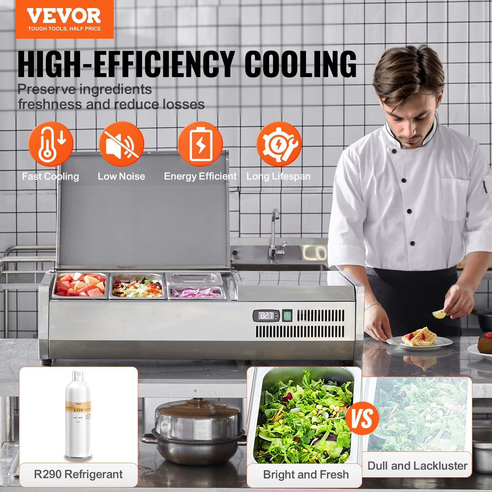 Refrigerated Condiment Prep Station Countertop 1×1/3 & 4×1/6 Pans ETL