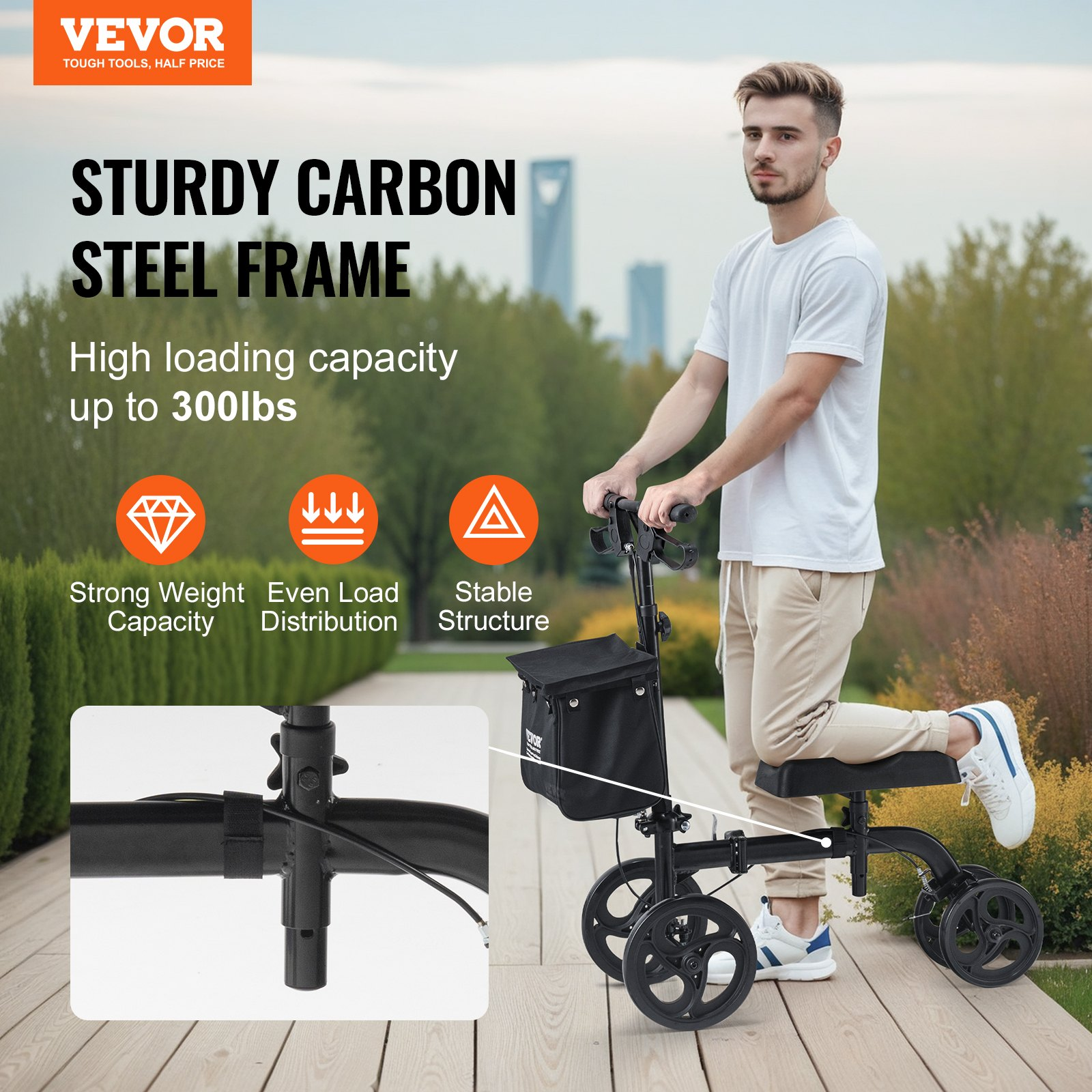VEVOR Folding Knee Scooter, Carbon Steel Steerable Knee Walker with Height-Adjus