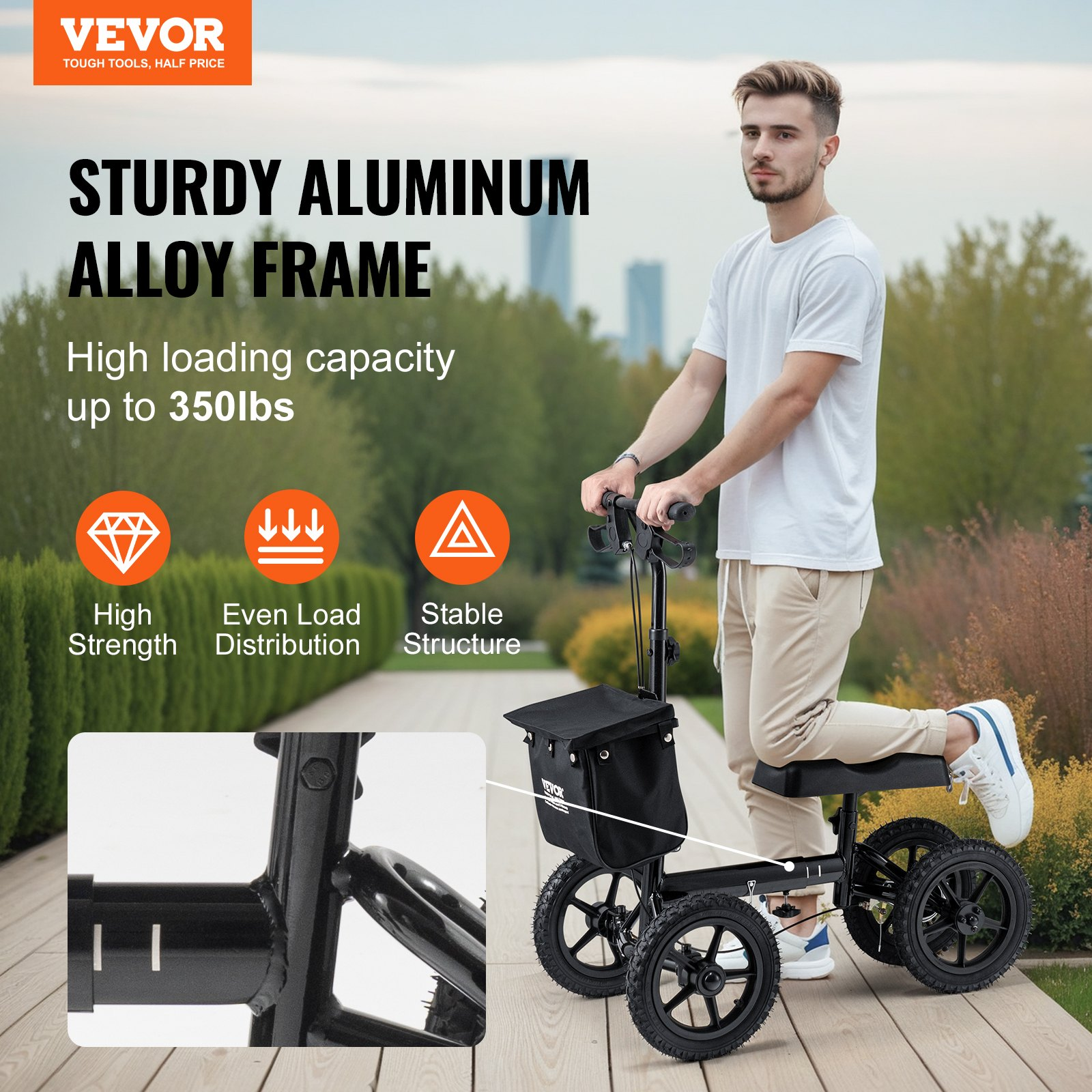 VEVOR Folding Knee Scooter, 350LBS