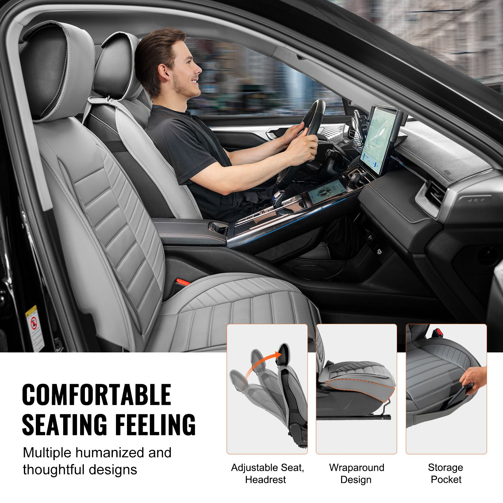 Gray Faux Leather Car Seat Covers, 2pcs Universal Fit for Most Cars, and Trucks - Picture 6 of 11