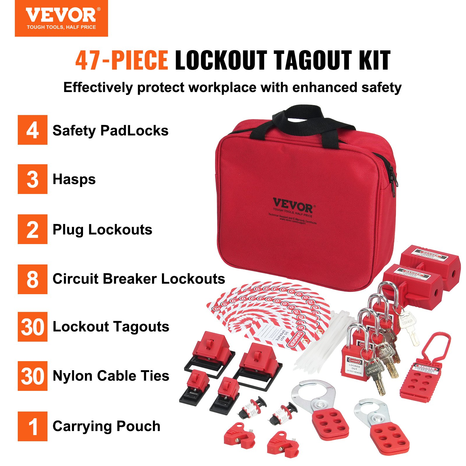 47 PCS Electrical Lockout Tagout Kit – Comprehensive Safety Kit with Padlocks, H