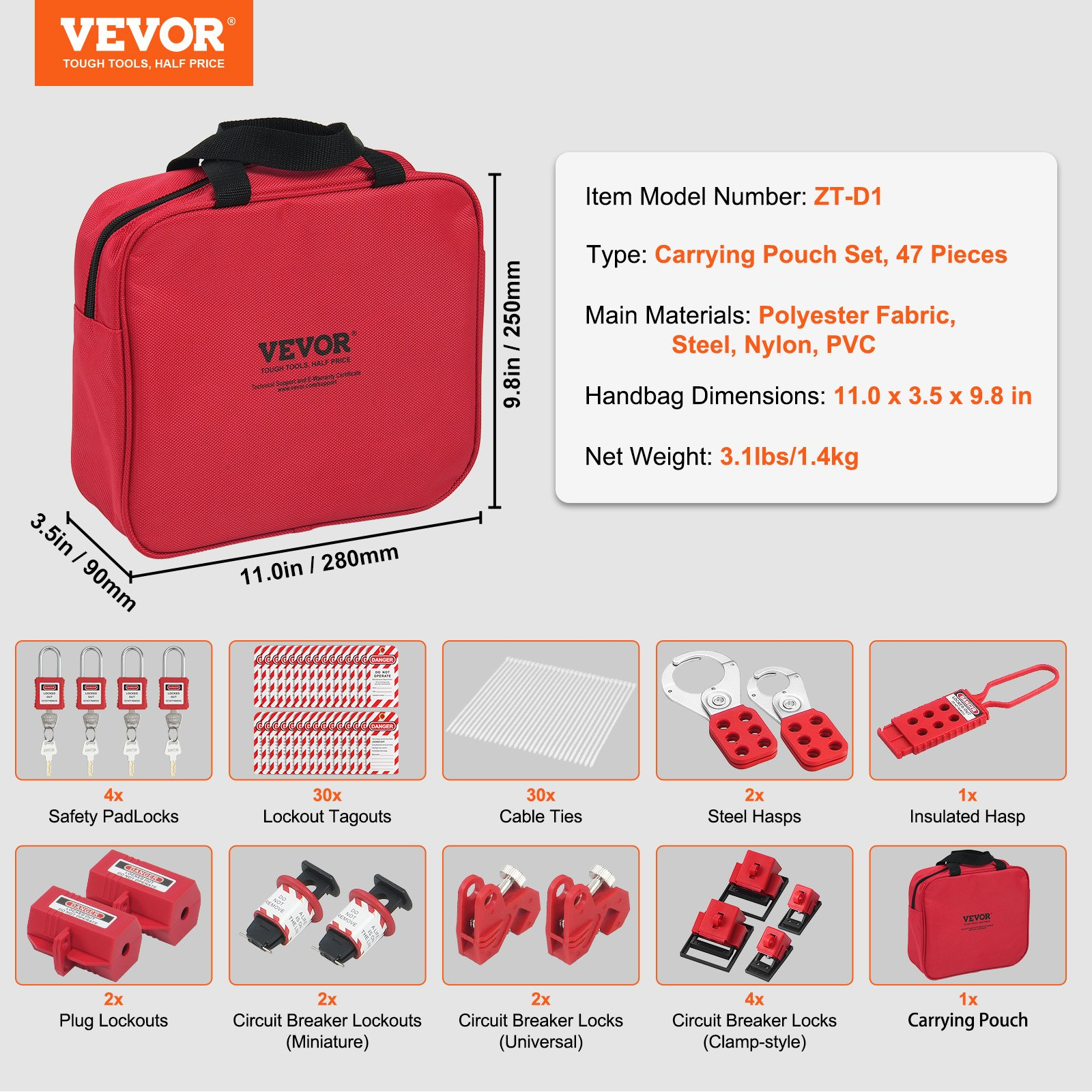 47 PCS Electrical Lockout Tagout Kit – Comprehensive Safety Kit with Padlocks, H