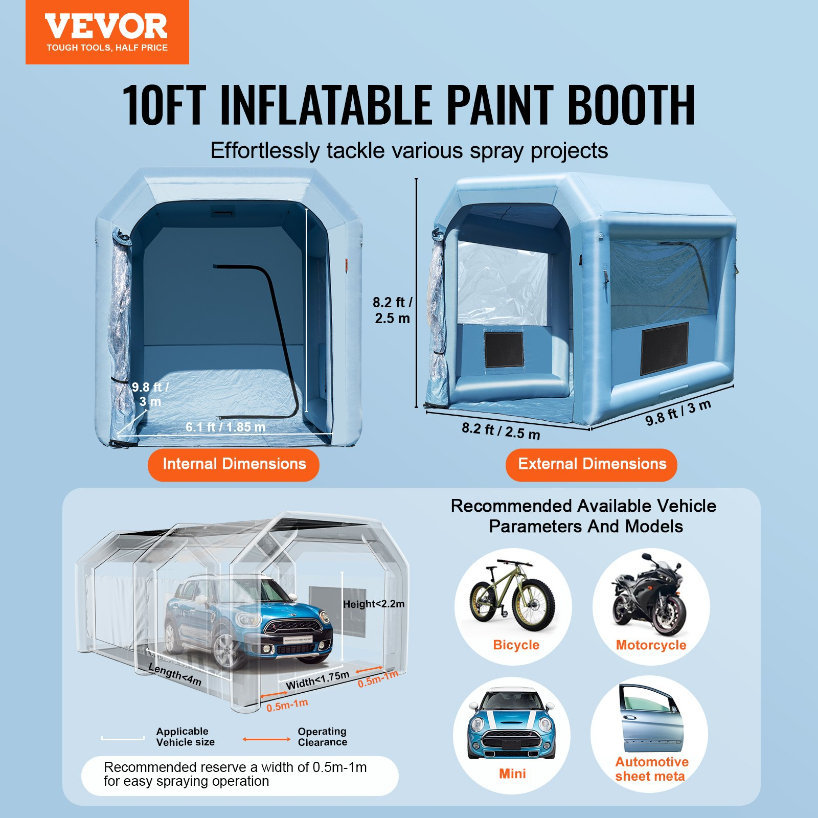 9.8x8.2x8.2ft Inflatable Paint Booth, Spray Tent w/ 550W Blower & Filter