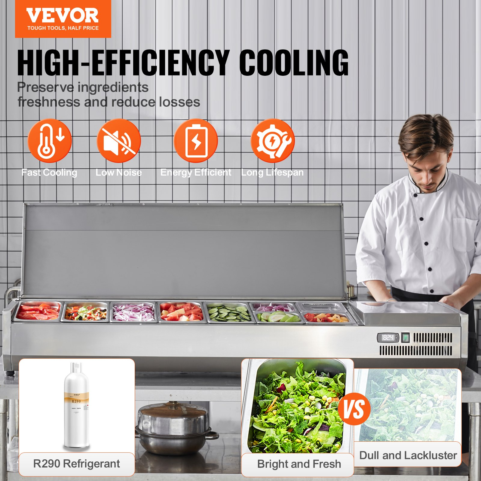 Refrigerated Condiment Prep Station Countertop 5×1/3 & 4×1/6 Pans ETL