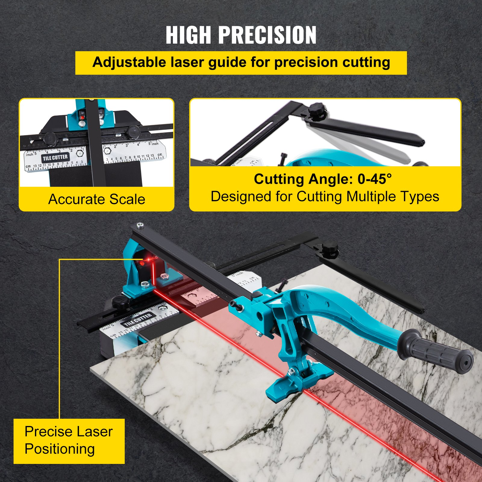 40" Manual Tile Cutter Single Rail Double Brackets 3/5" Capacity Laser Precision