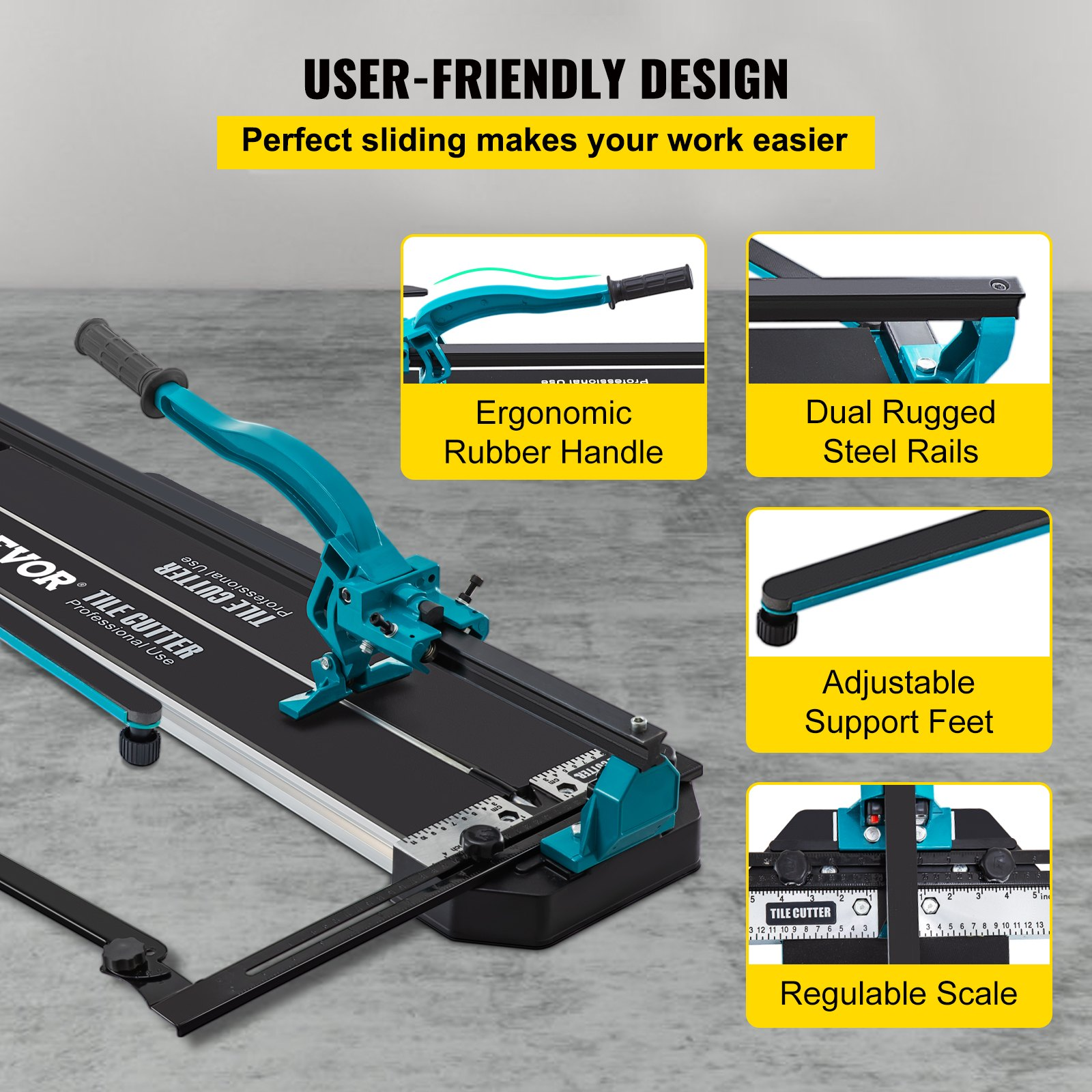 40" Manual Tile Cutter Single Rail Double Brackets 3/5" Capacity Laser Precision