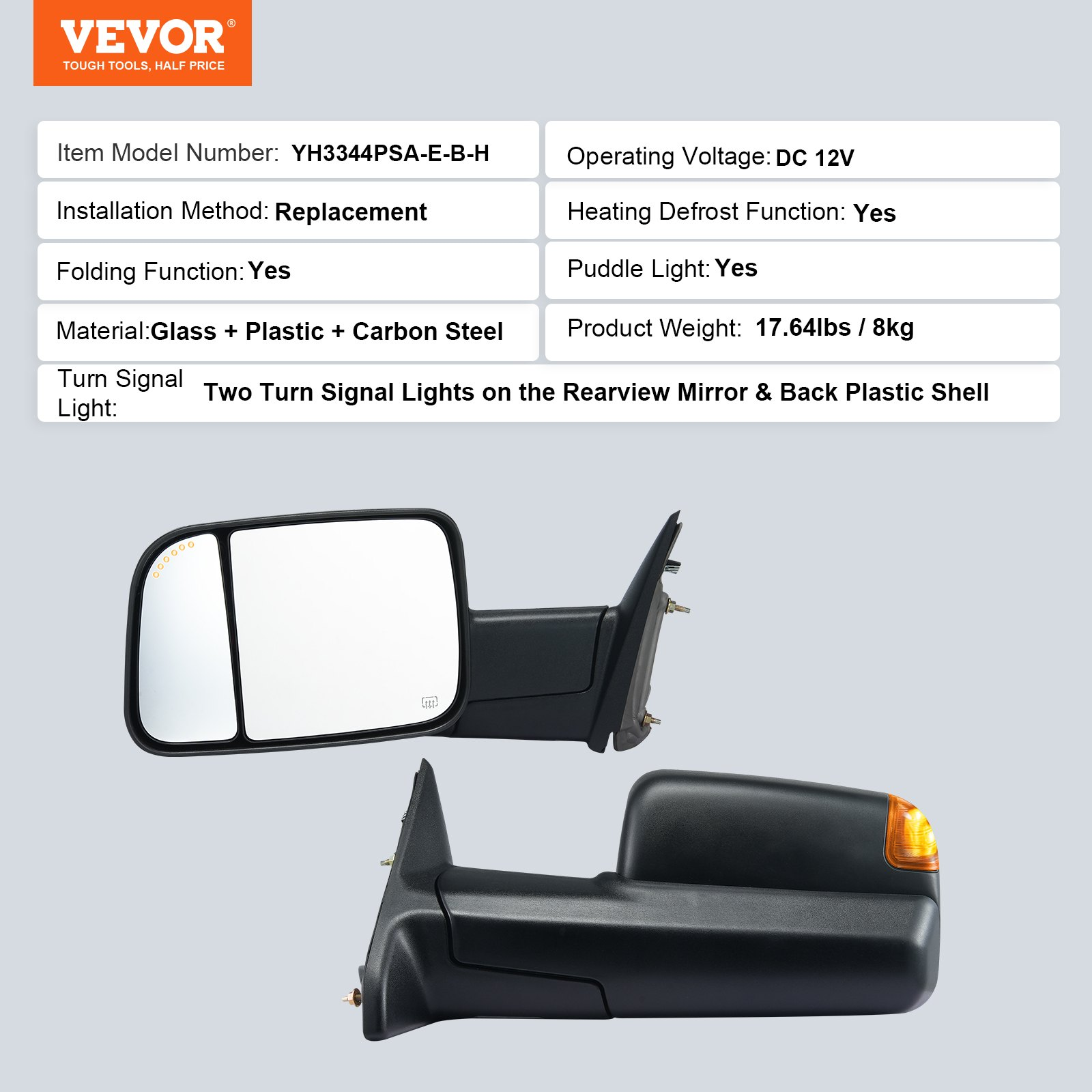 Towing Mirrors Fit for 2009-2018 Dodge Ram 1500, 2010-2018 Ram 2500 3500, Black - Picture 12 of 12