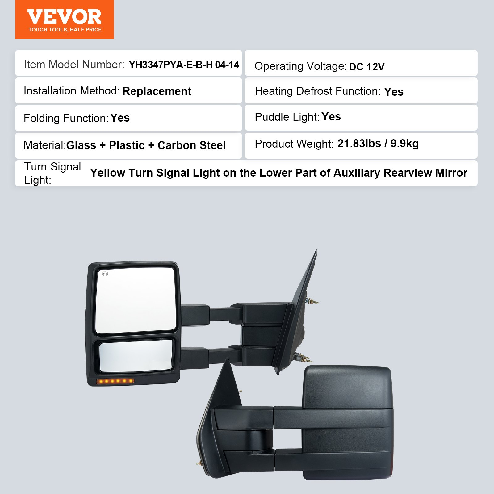 Towing Mirrors, Left & Right Pair Set for 2004-2014 Ford F150, Black - Picture 12 of 12